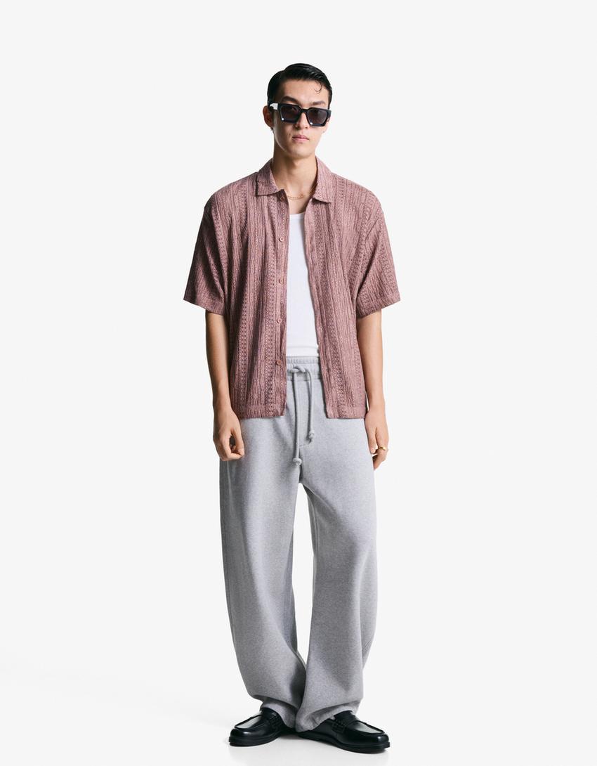 Camisa manga corta calados-Rosa