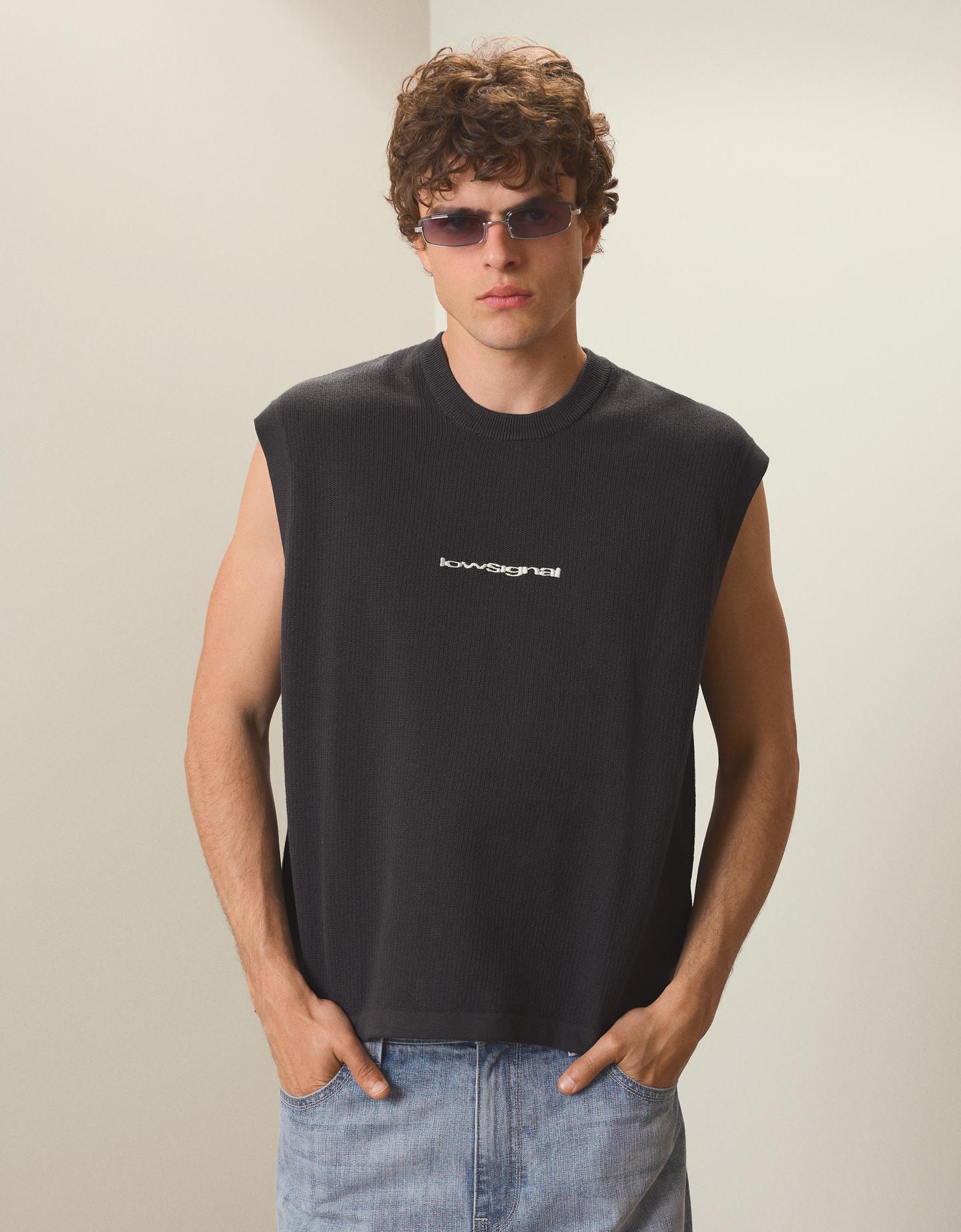 Bershka Canotta Ricamata Uomo L Nero