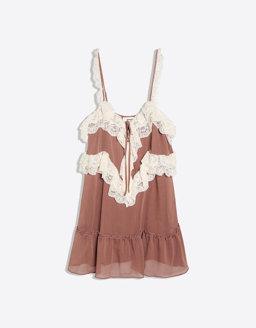 Romantisches Mini-Trägerkleid mit Spitze-0-135