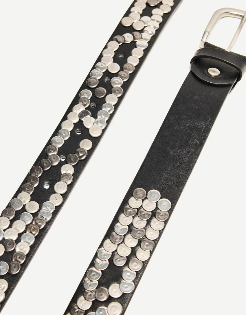 Wide studded belt-Black
