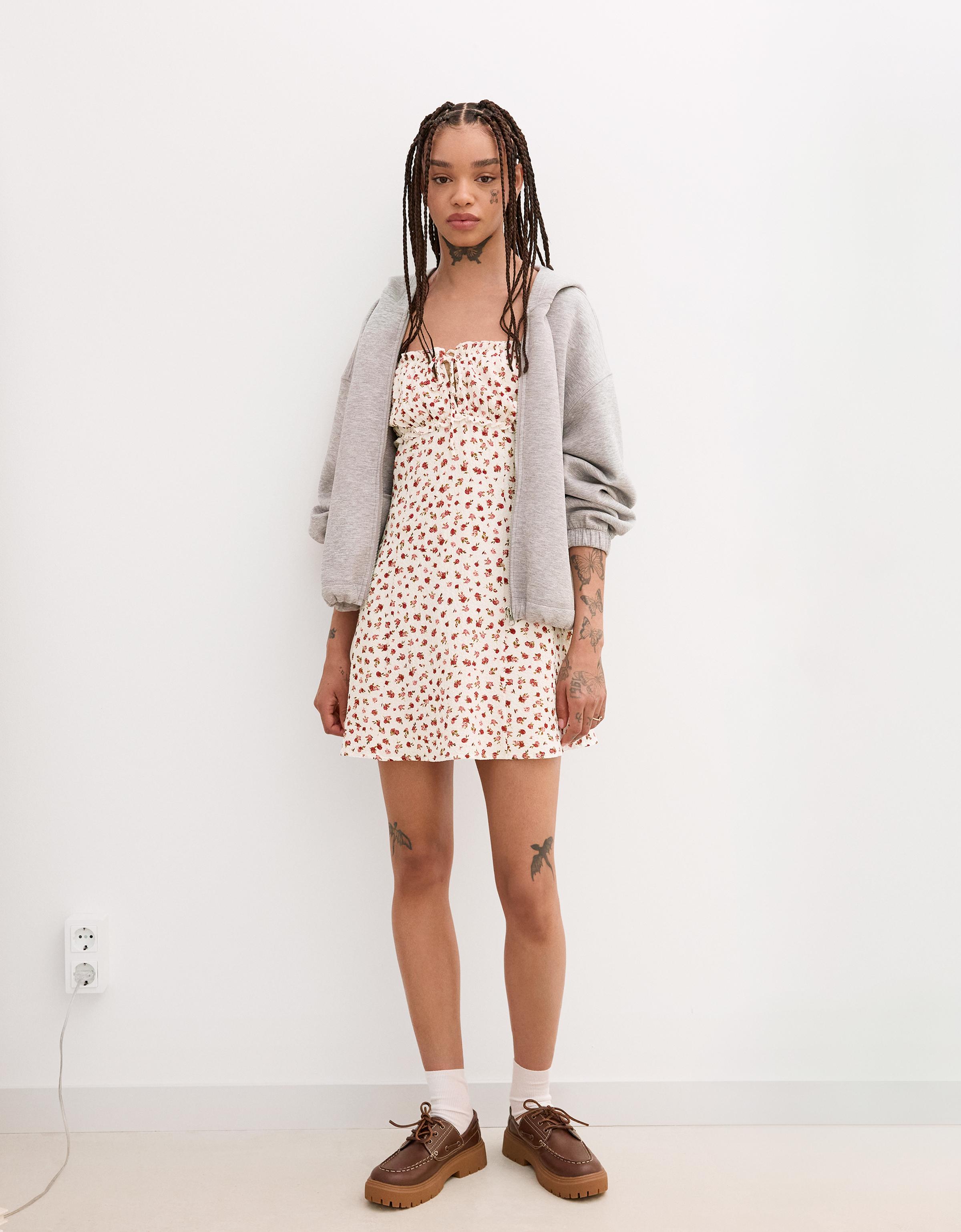 Printed waffle-knit mini dress - Dresses and Jumpsuits - BSK
