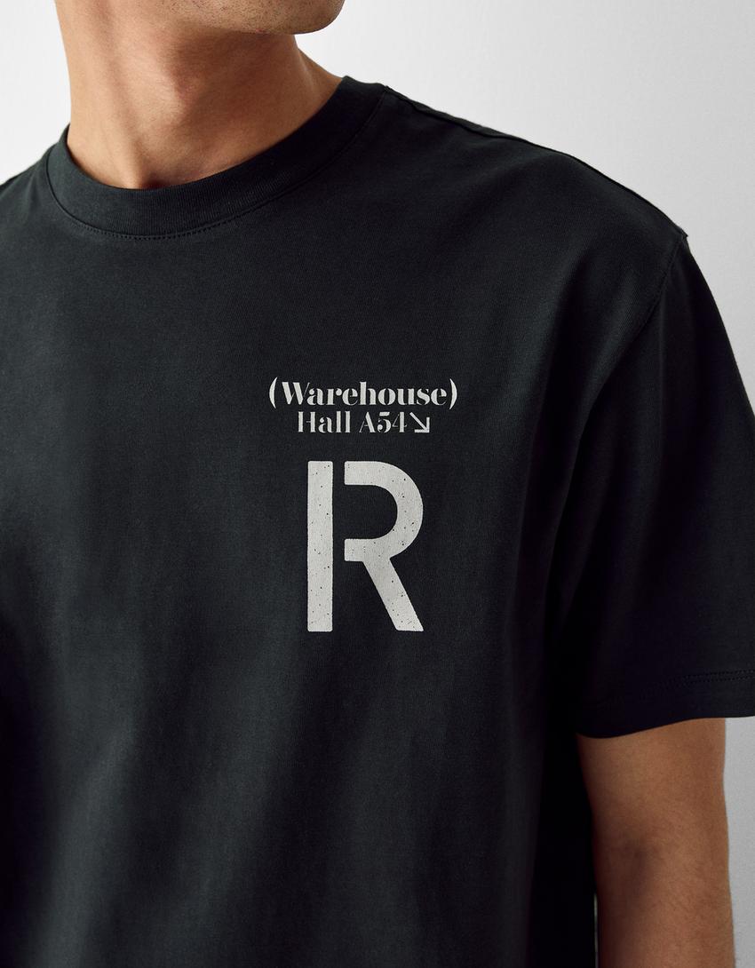 T-shirt boxy manches courtes imprimé-Noir-6