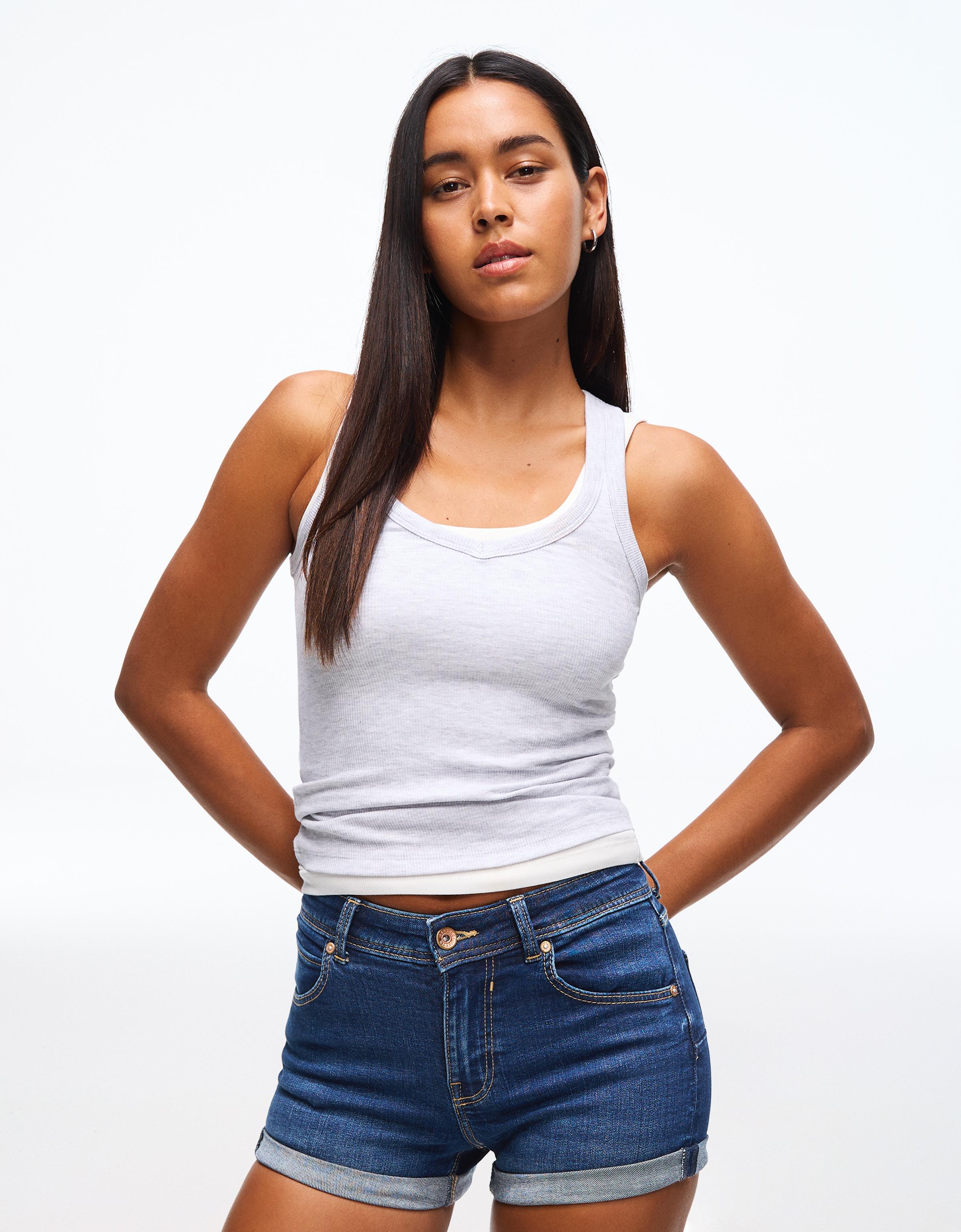 Roll-up denim shorts