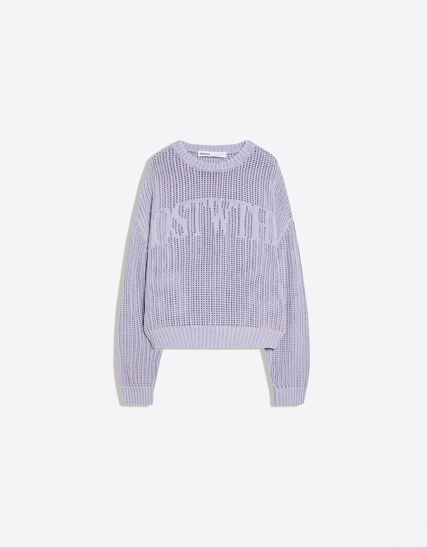 Graphic crew neck sweater-Violet
