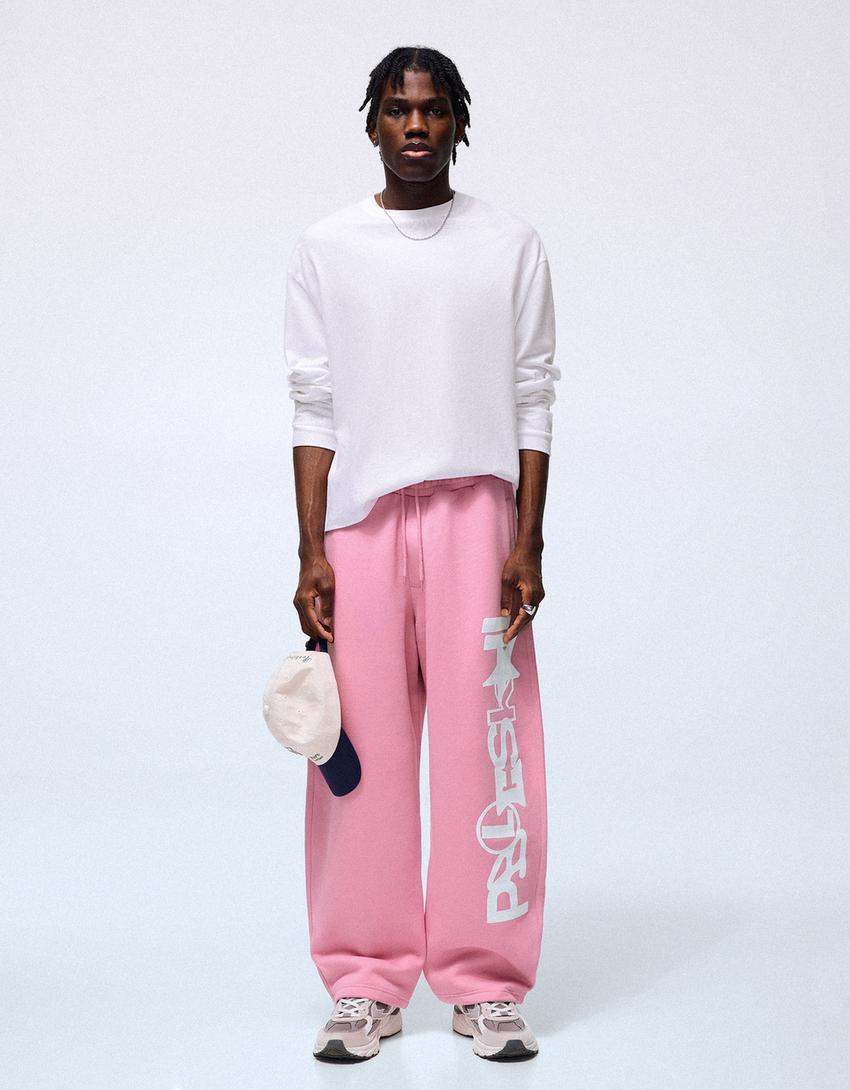 Pantaloni balloon fit con stampa laterale-Rosa