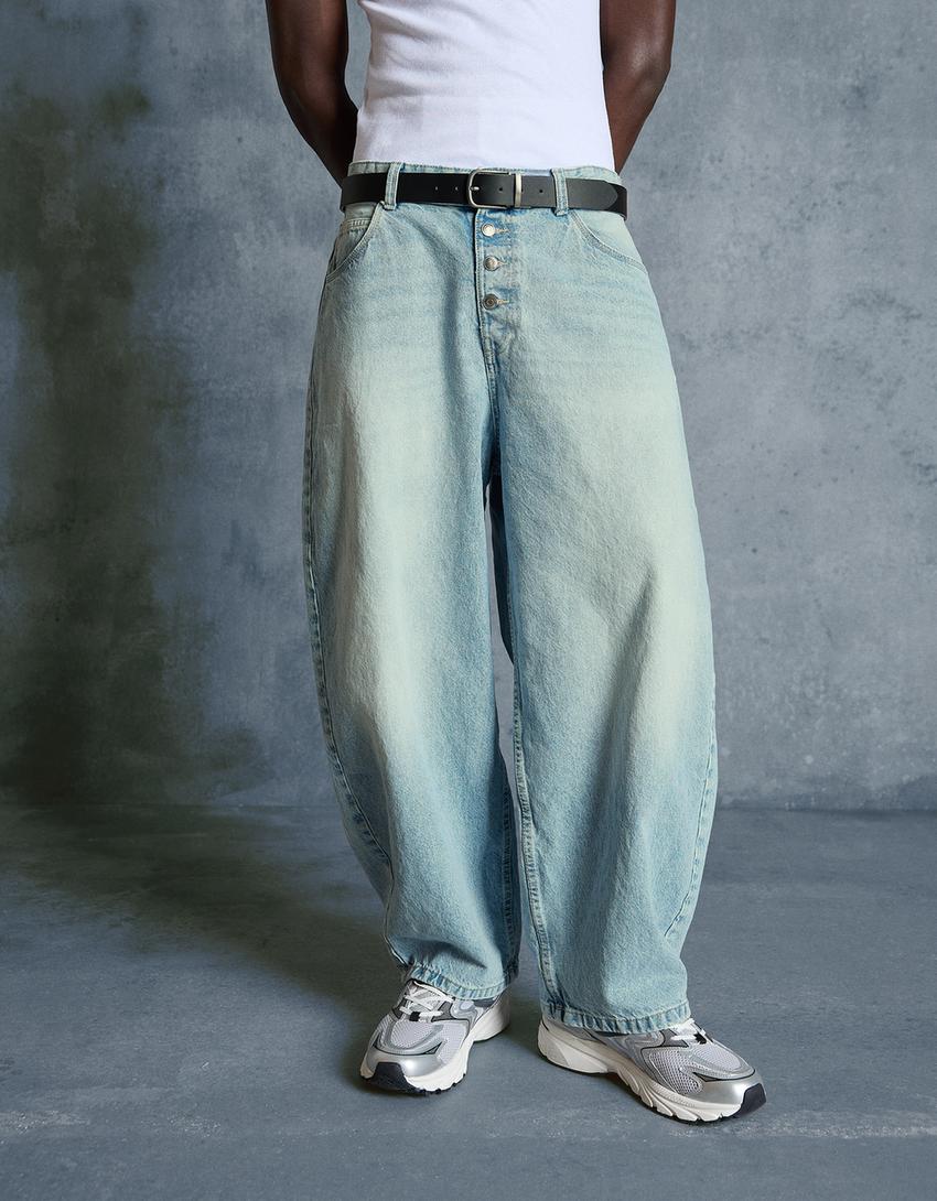 Barrel fit jean-Açık mavi
