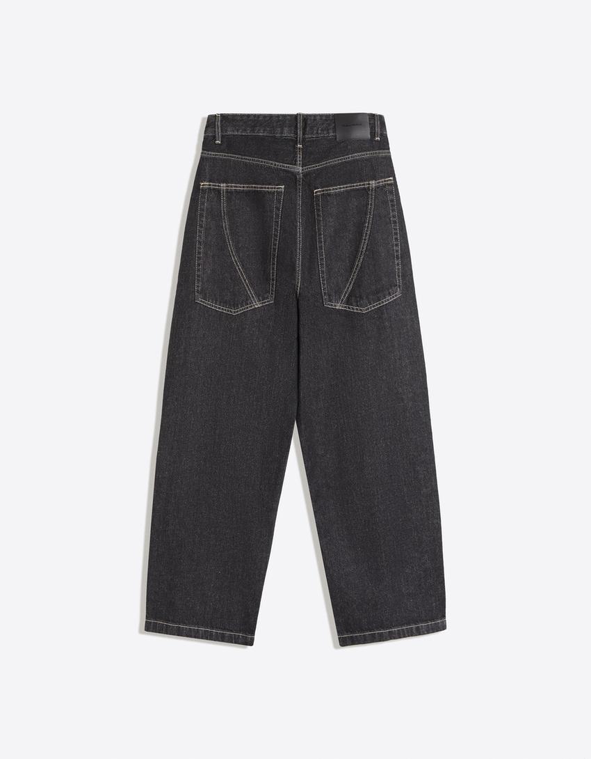 Jeans mit Puffärmeln und Nähten-Marinenblau