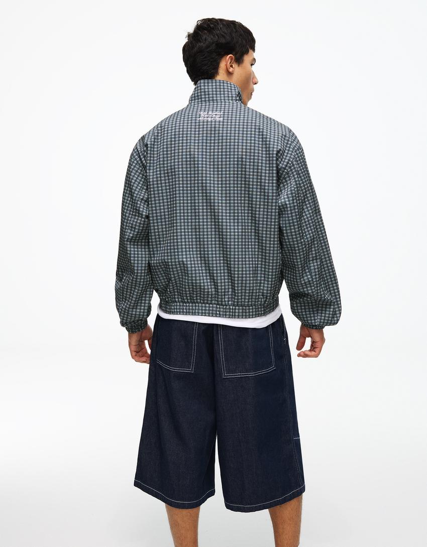 Куртка из высокотехнологичной ткани в клетку-Синий застиранный