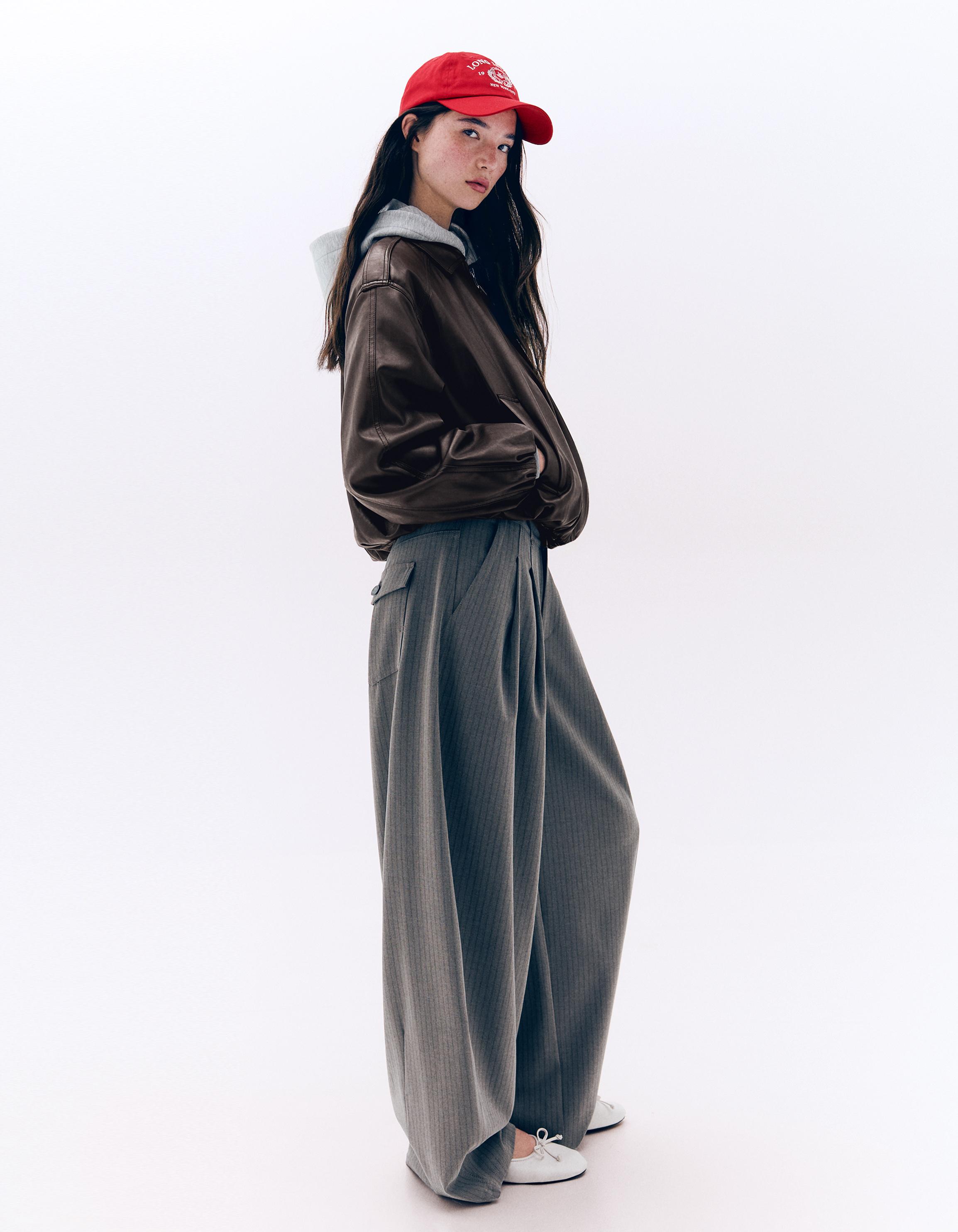 Leather effect puffer jacket — Brown