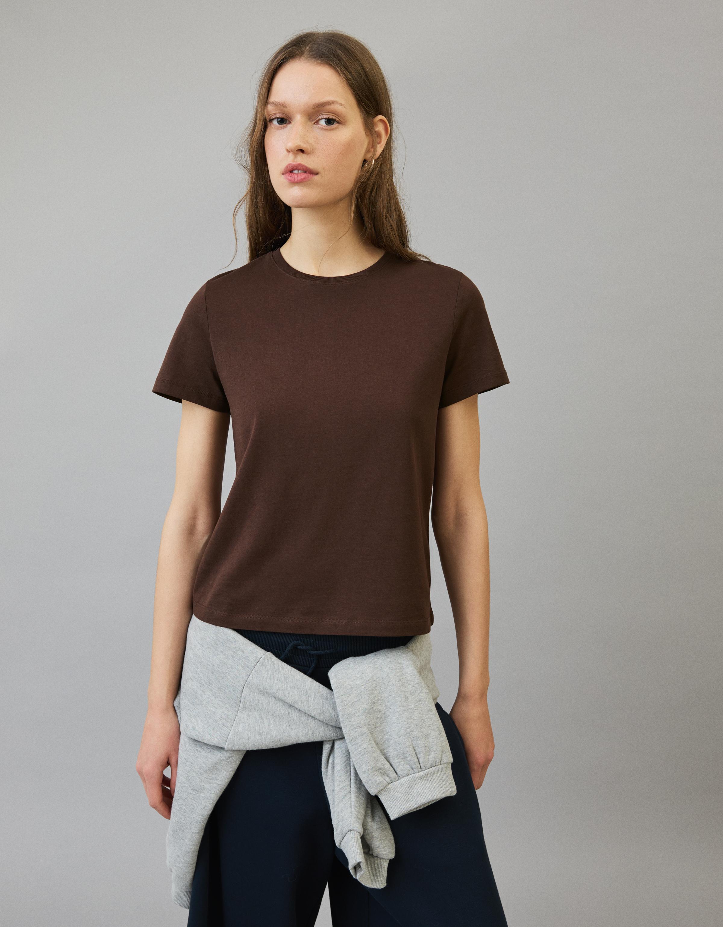 Bershka Basic-T-Shirt Mit Kurzen Ärmeln Damen L Braun