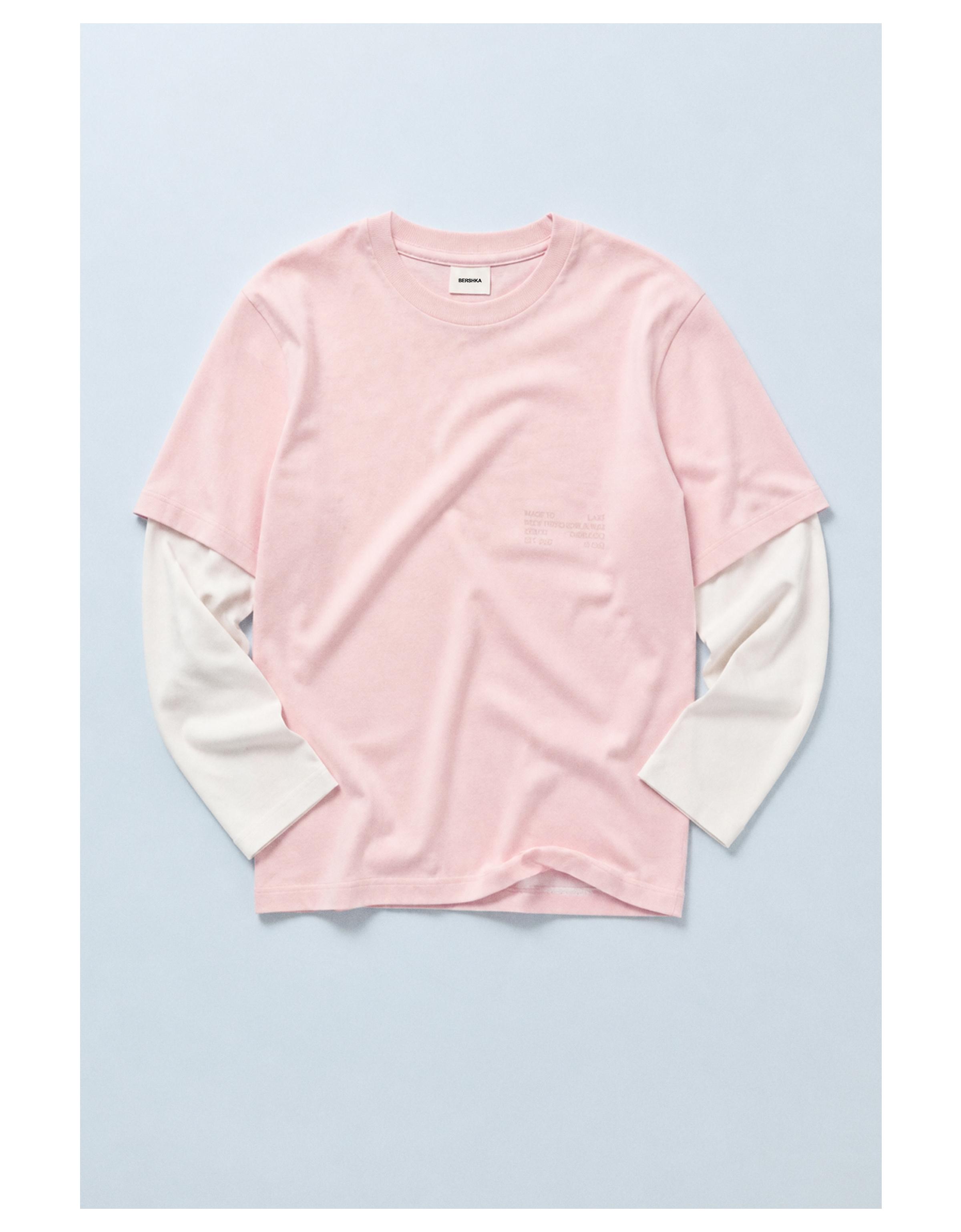 Contrast double-sleeve T-shirt — Pink