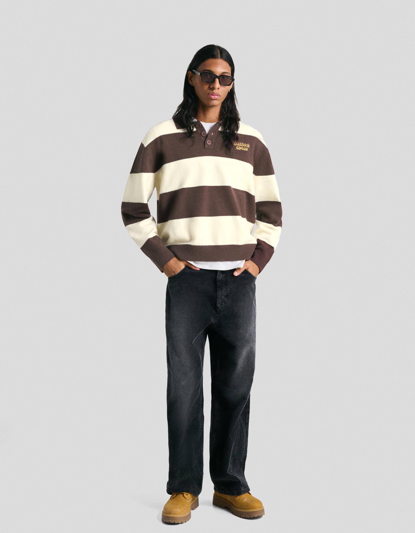 Bershka Jersey Cuello Polo Rayas Hombre Xs Marrón