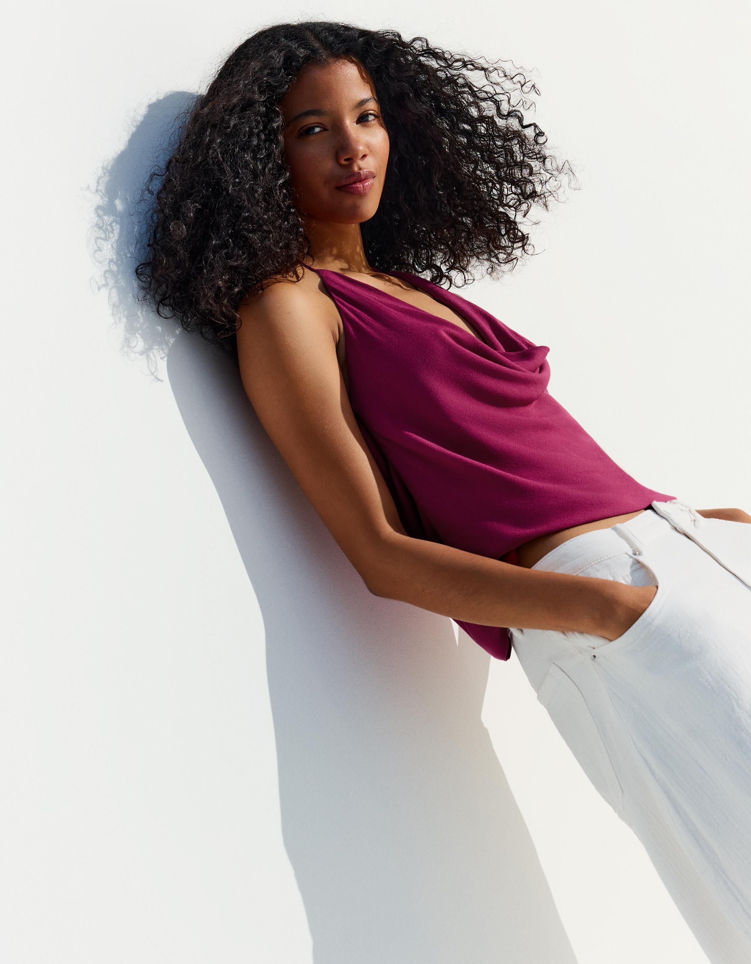 Draped halter top — Maroon