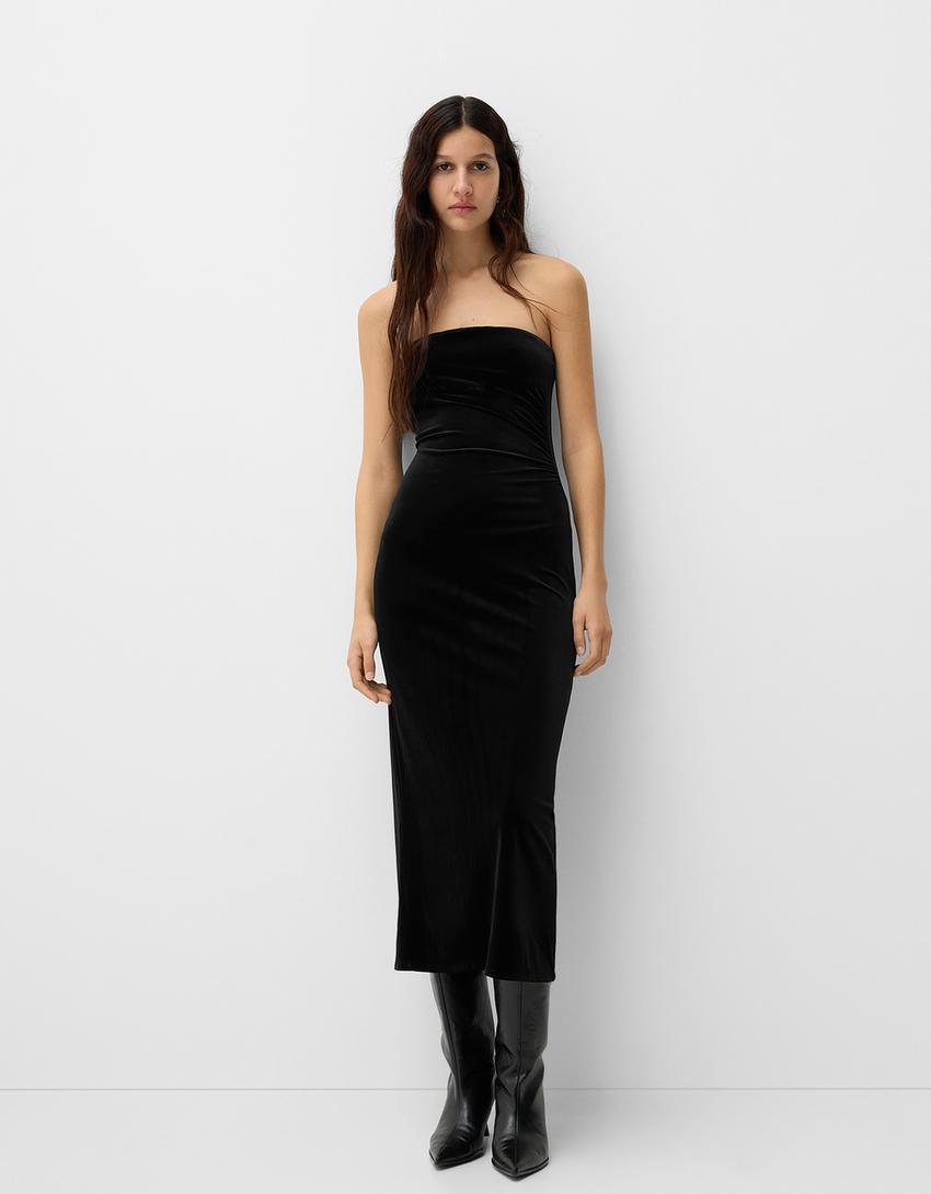 Robe midi bandeau velours - Femme | Bershka