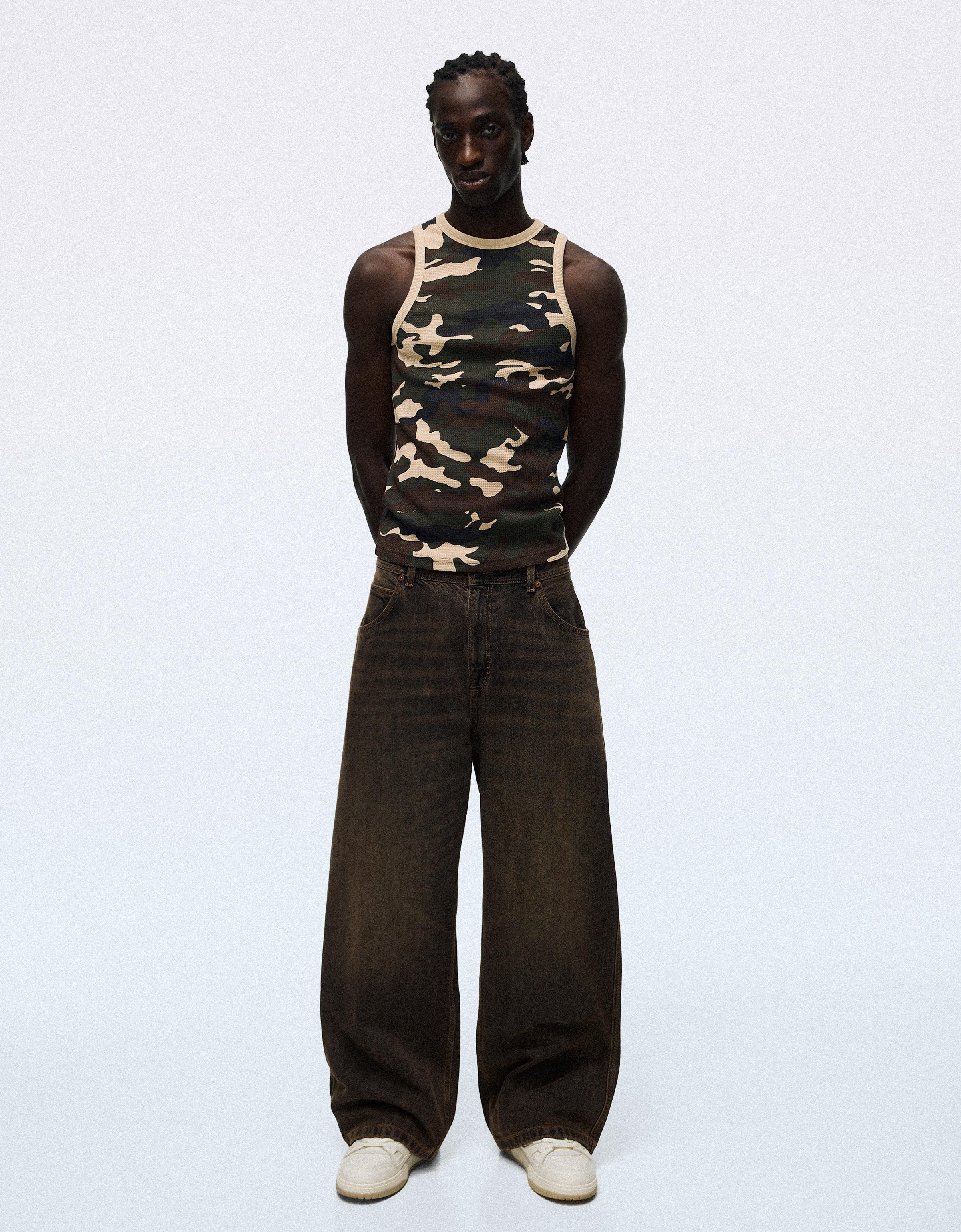 Worker waffle-knit print T-shirt — Khaki