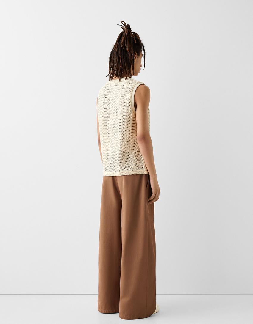 Débardeur ajouré bretelles-Blanc cassé-1