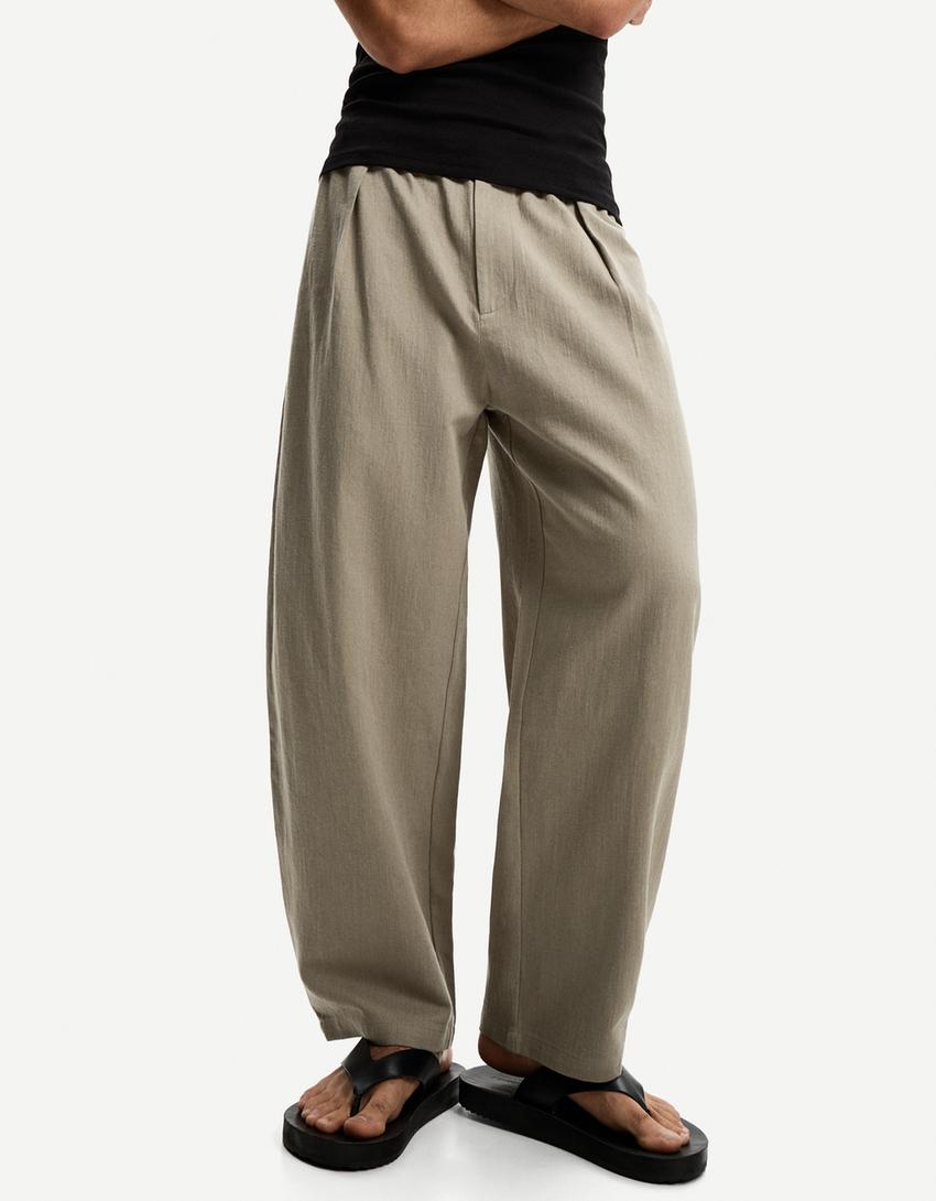 Linen blend tailored baggy pants