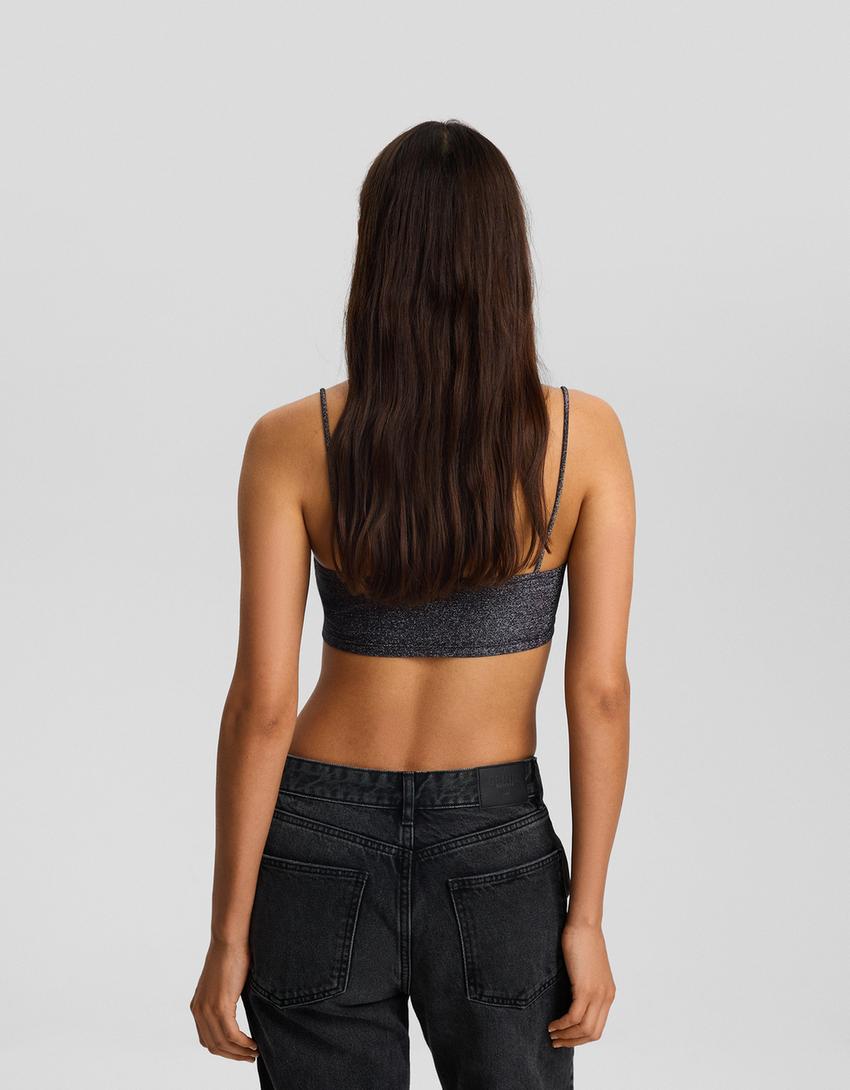Crop top bretelles brillant-Argent-1