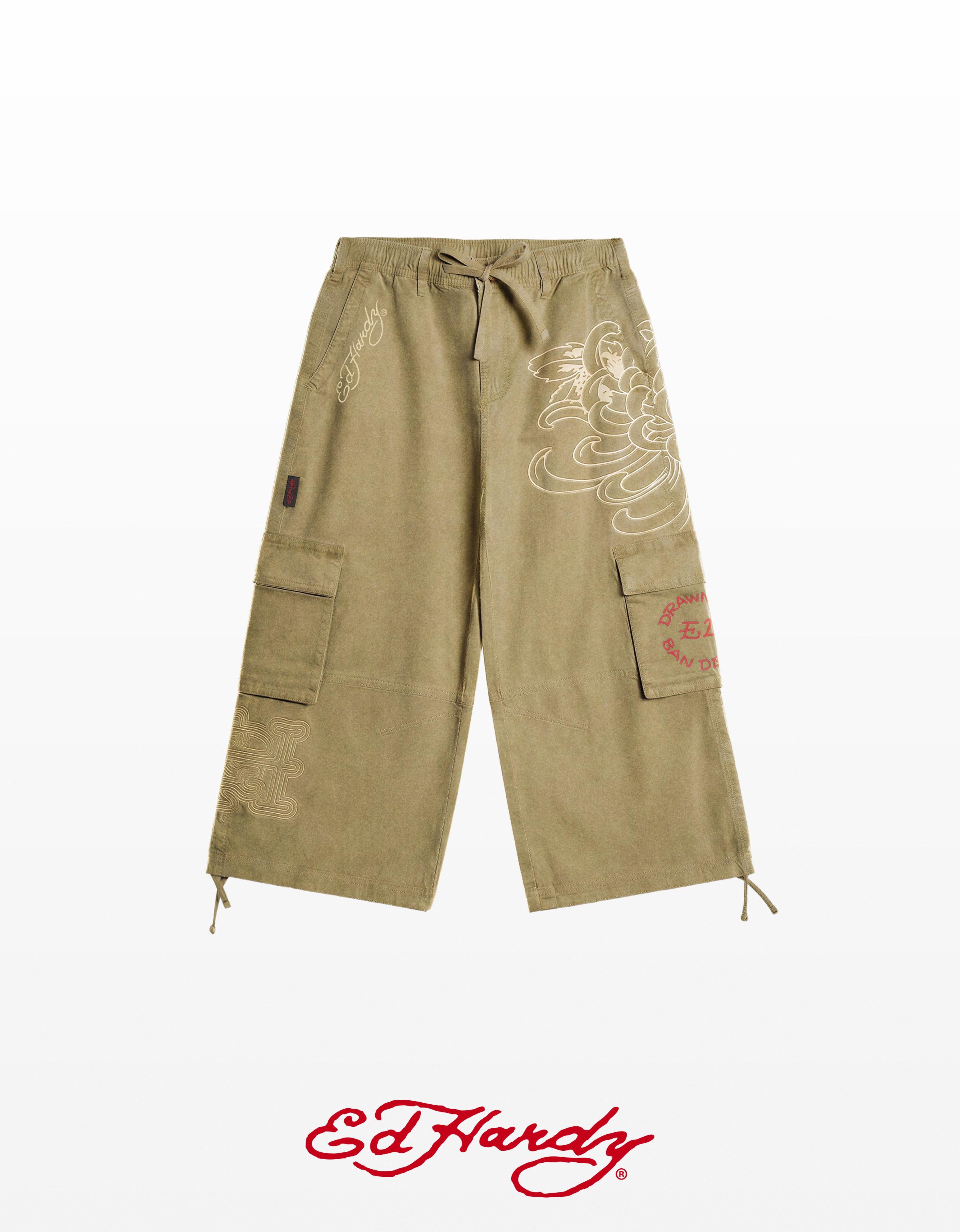 Long Bermuda shorts ED HARDY x BERSHKA — Sand