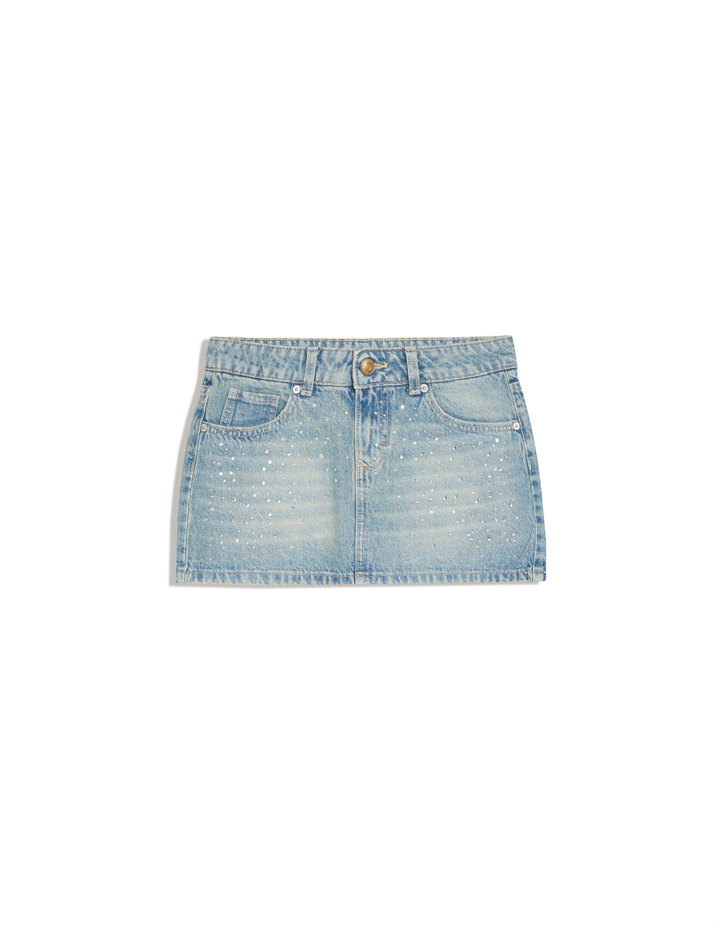 Rhinestone denim skirt — Light blue