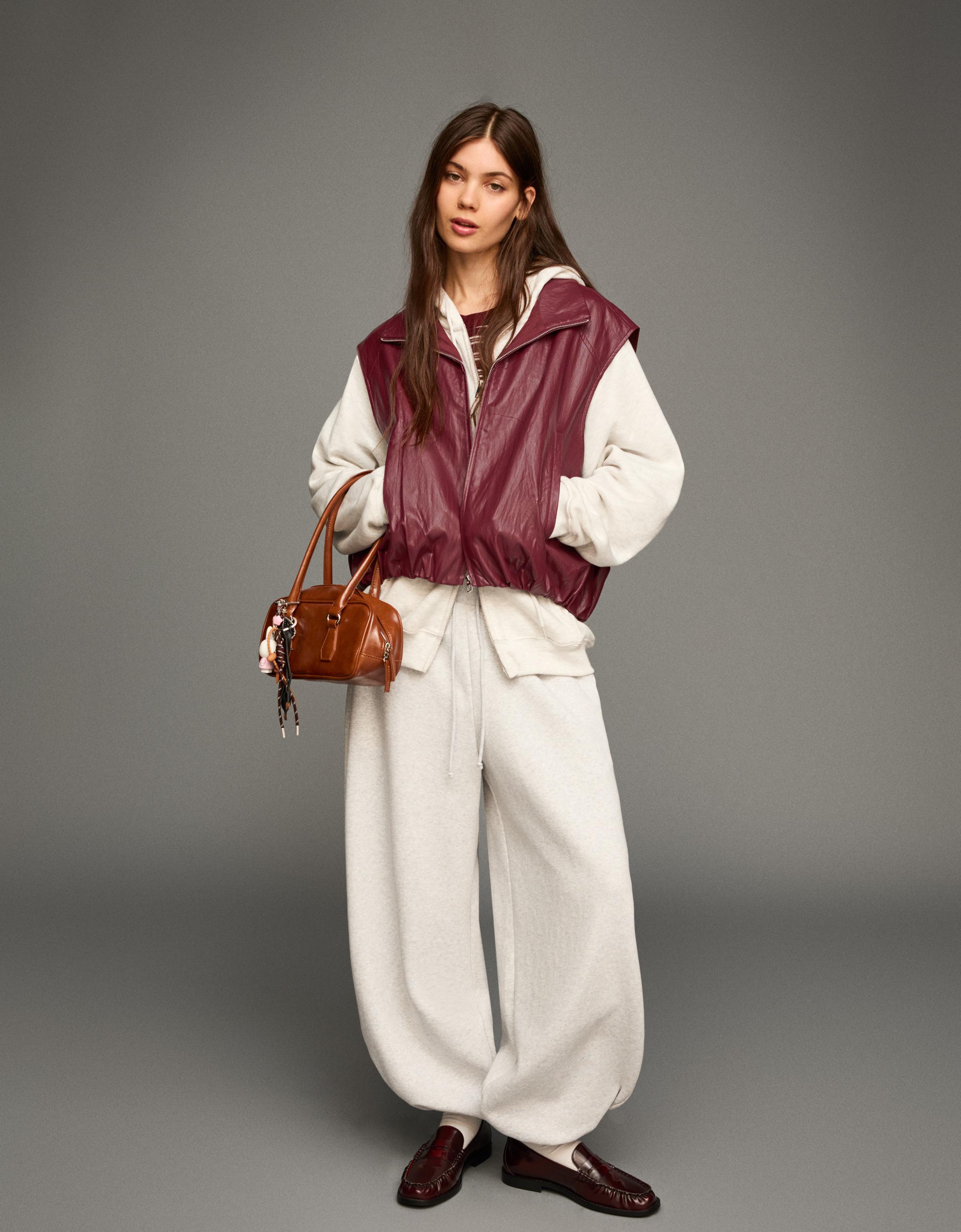 Chaleco Efecto Piel Mujer Xs-S Burdeos