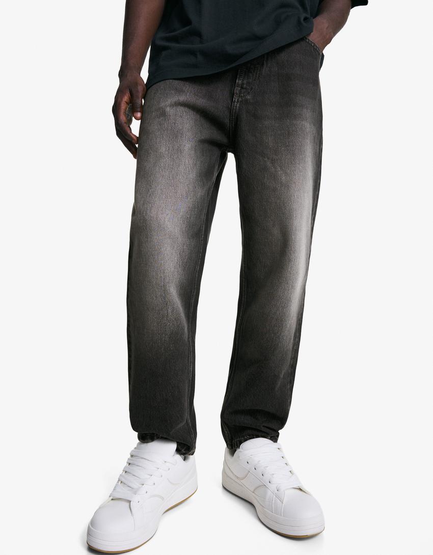 Jeans loose fit afunilado-Preto-2