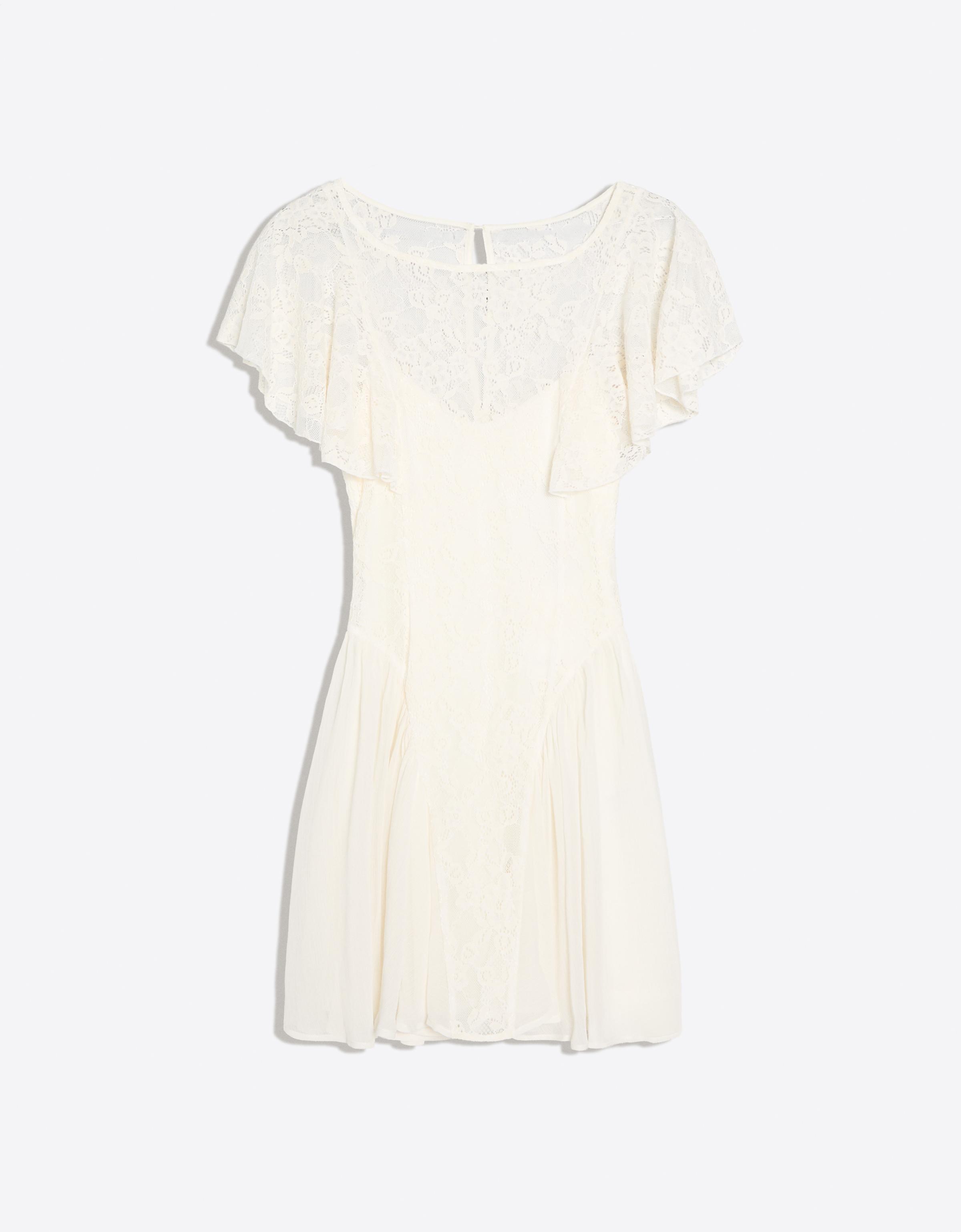 Bershka Vestido Mini Manga Capa Mujer Crudo