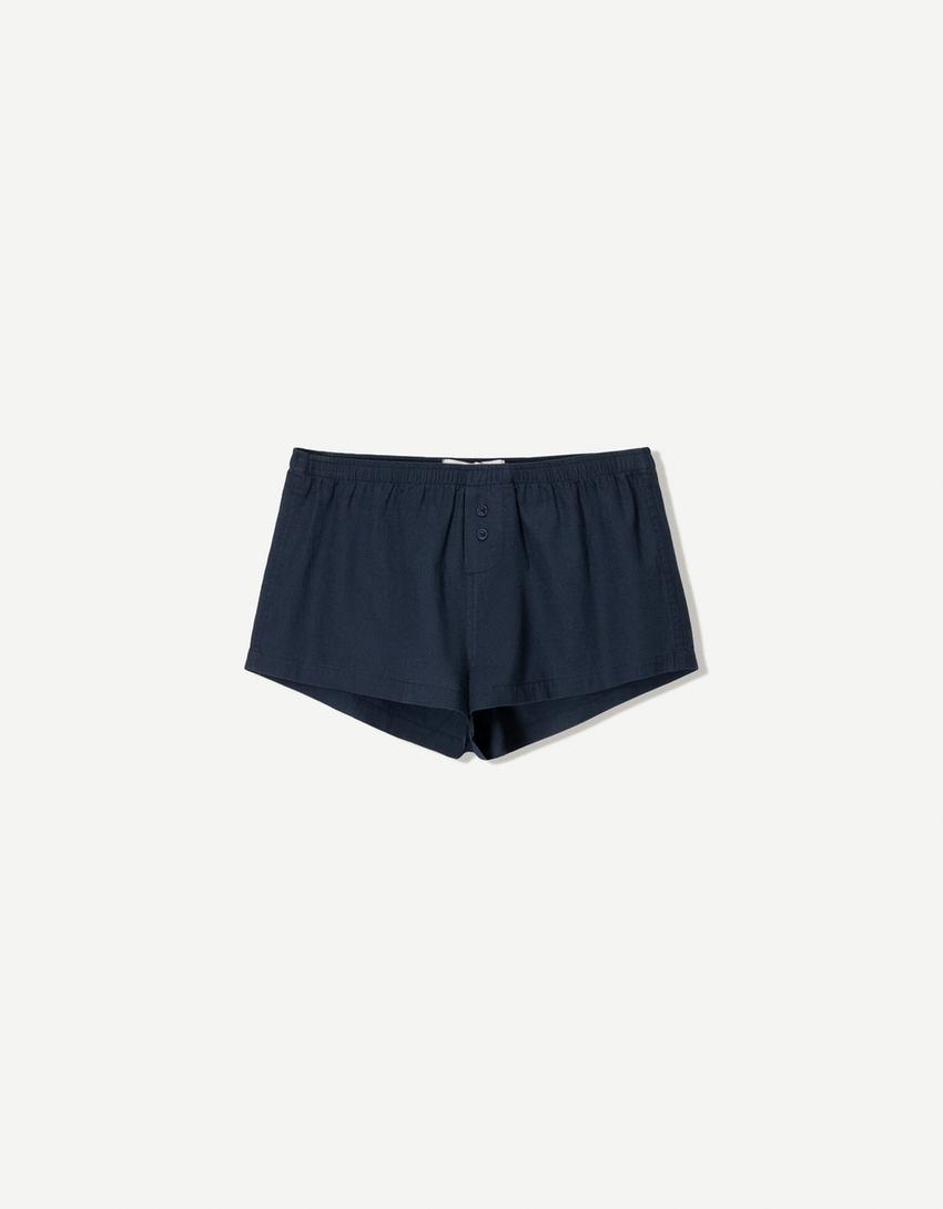 Mini shorts with buttons-Navy-3