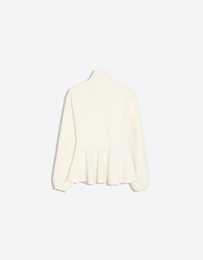 Peplum zip-up jacket-Cream
