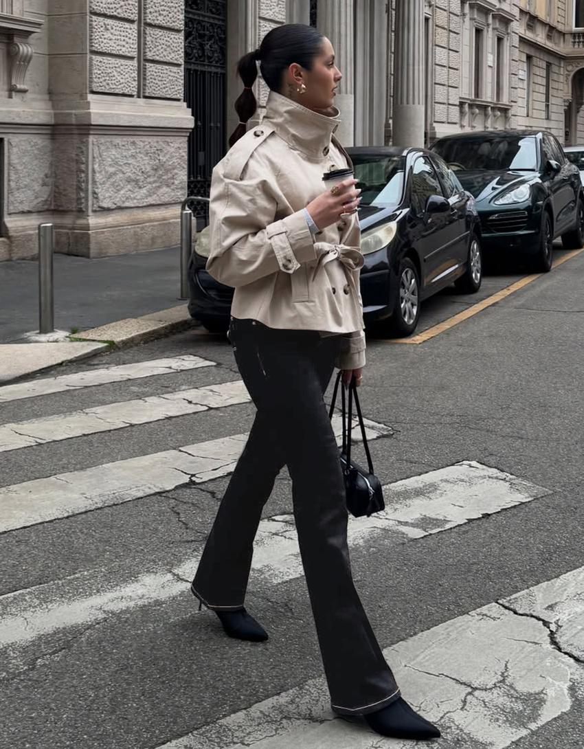 Bootcut-Jeans mit tiefem Bund und Flaps-Grau