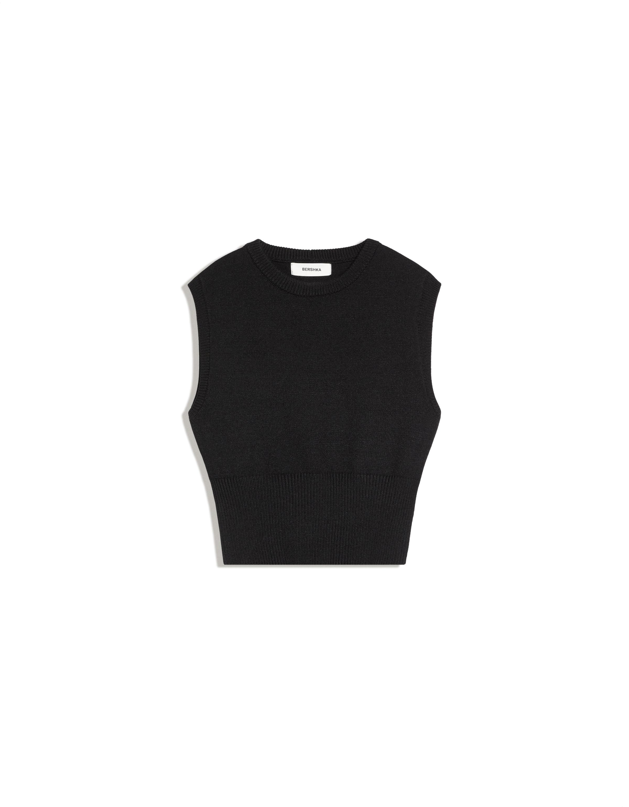 Round neck knit vest — Black