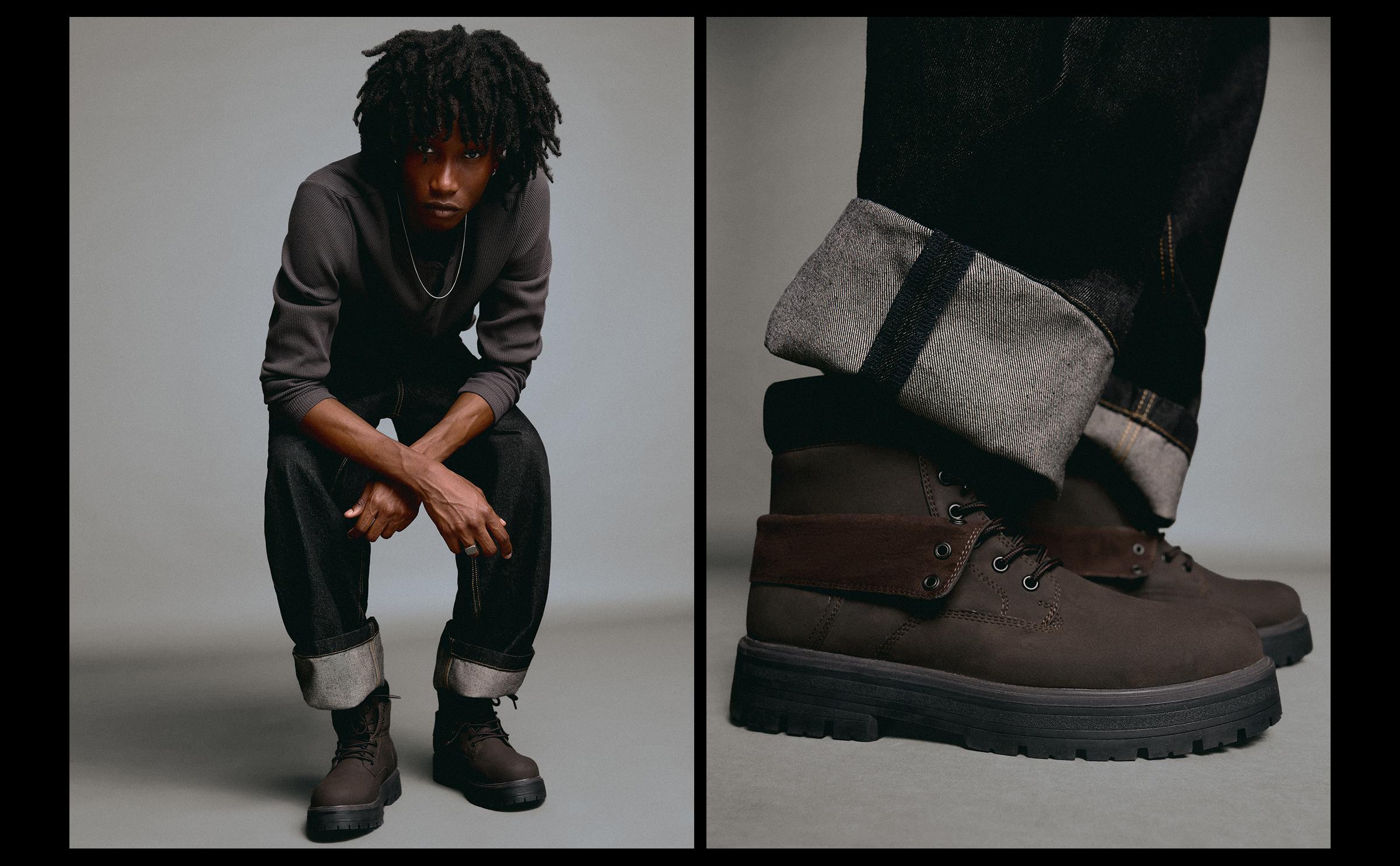LACE-UP WORKER ANKLE BOOTS — Brown