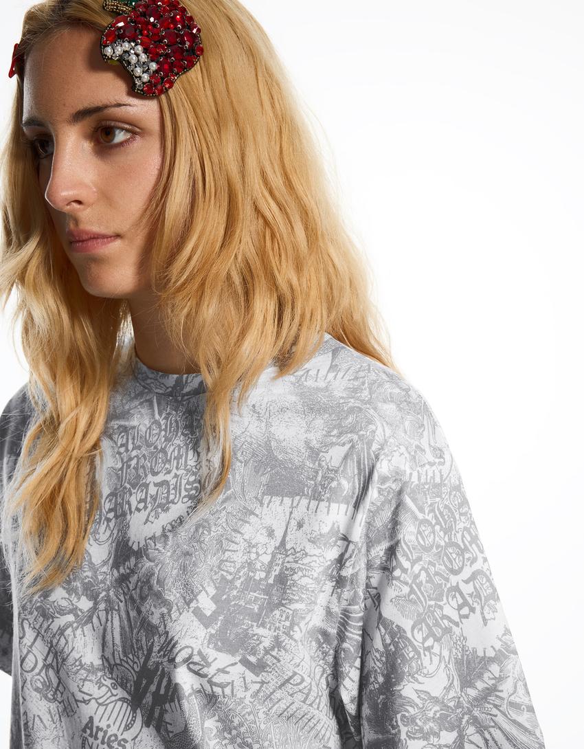 ARIES X BERSHKA regular fit tişört-Koyu gri