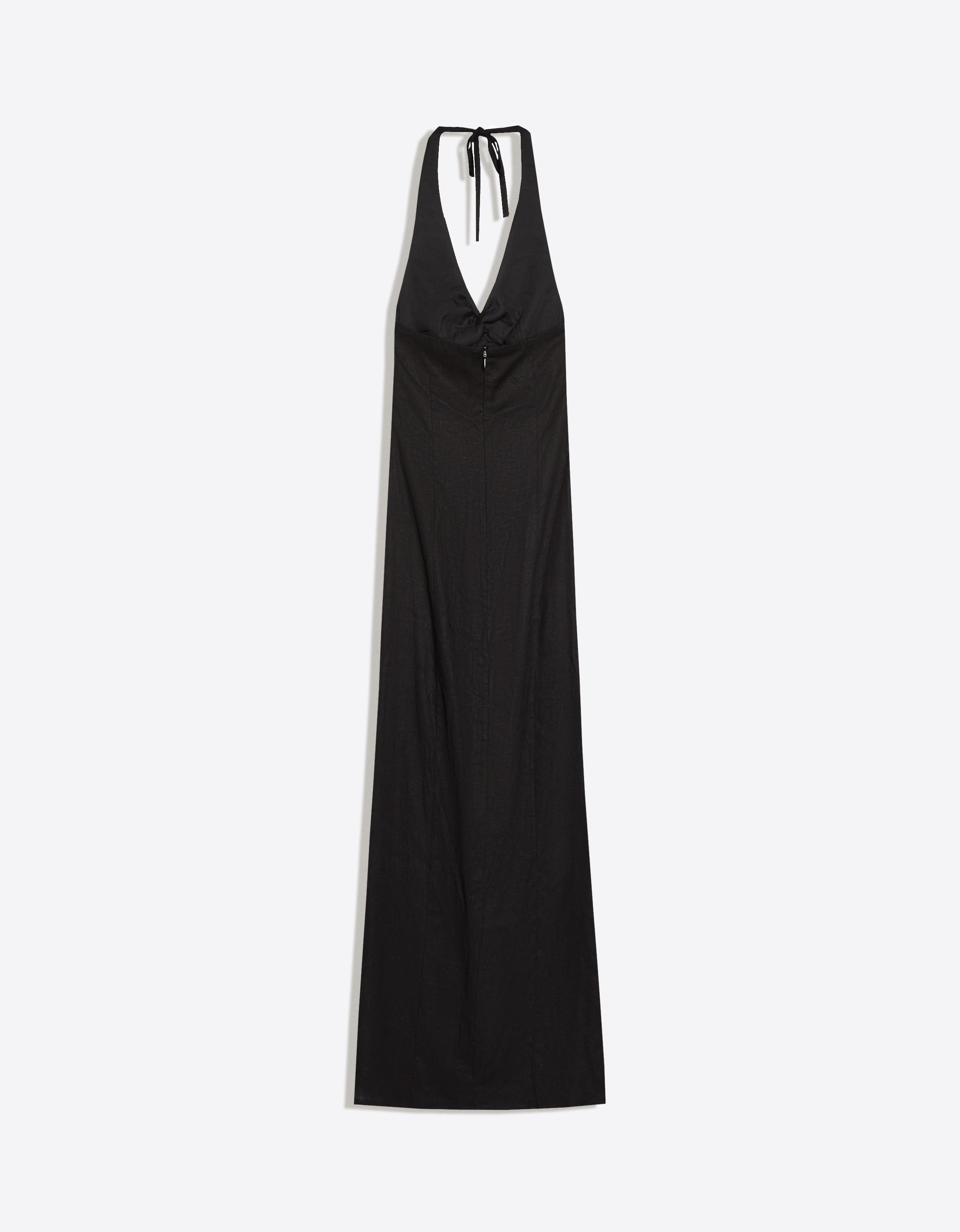 Halter midi dress with linen — Black