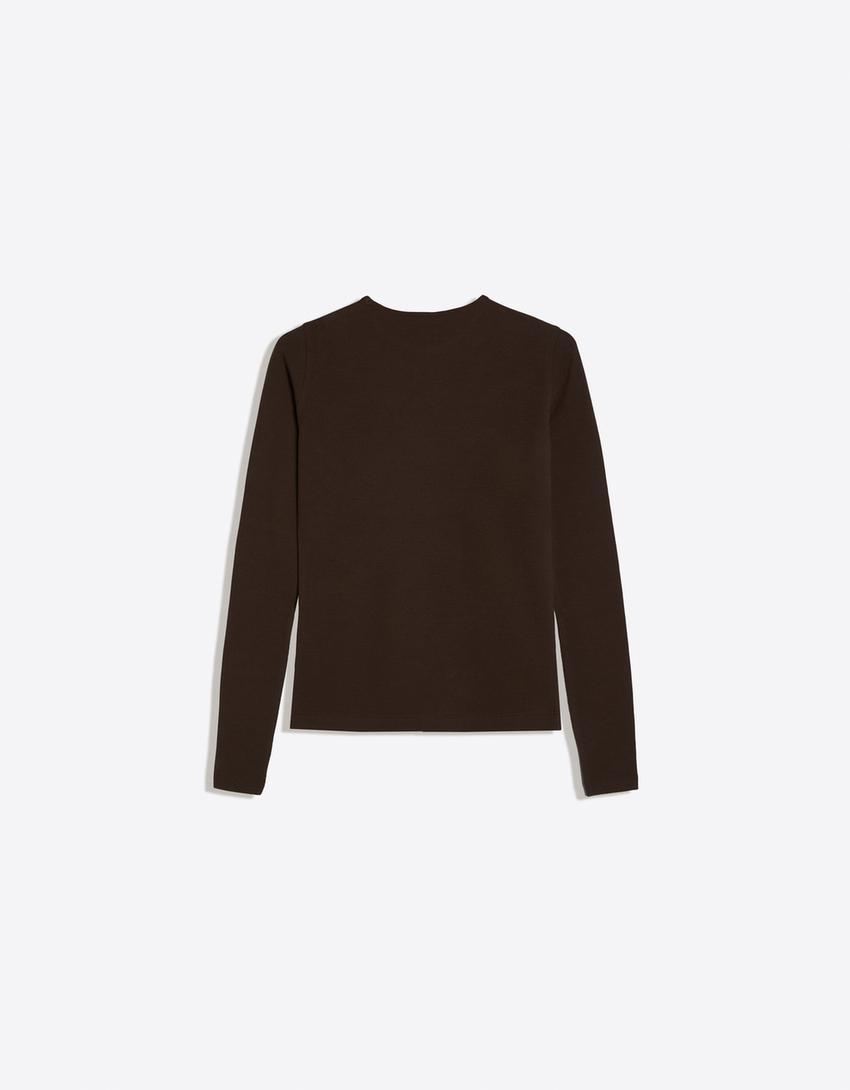Long sleeve crew neck T-shirt-Brown