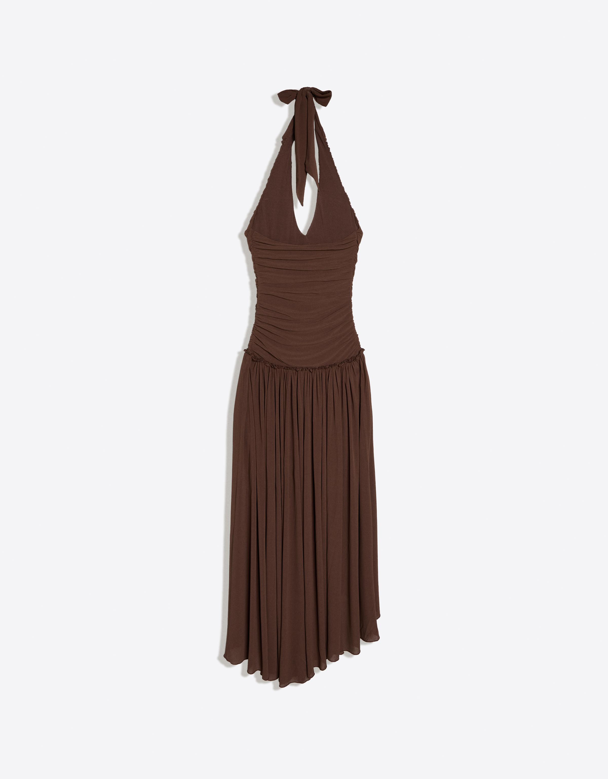 Asymmetric halter maxi dress — Brown