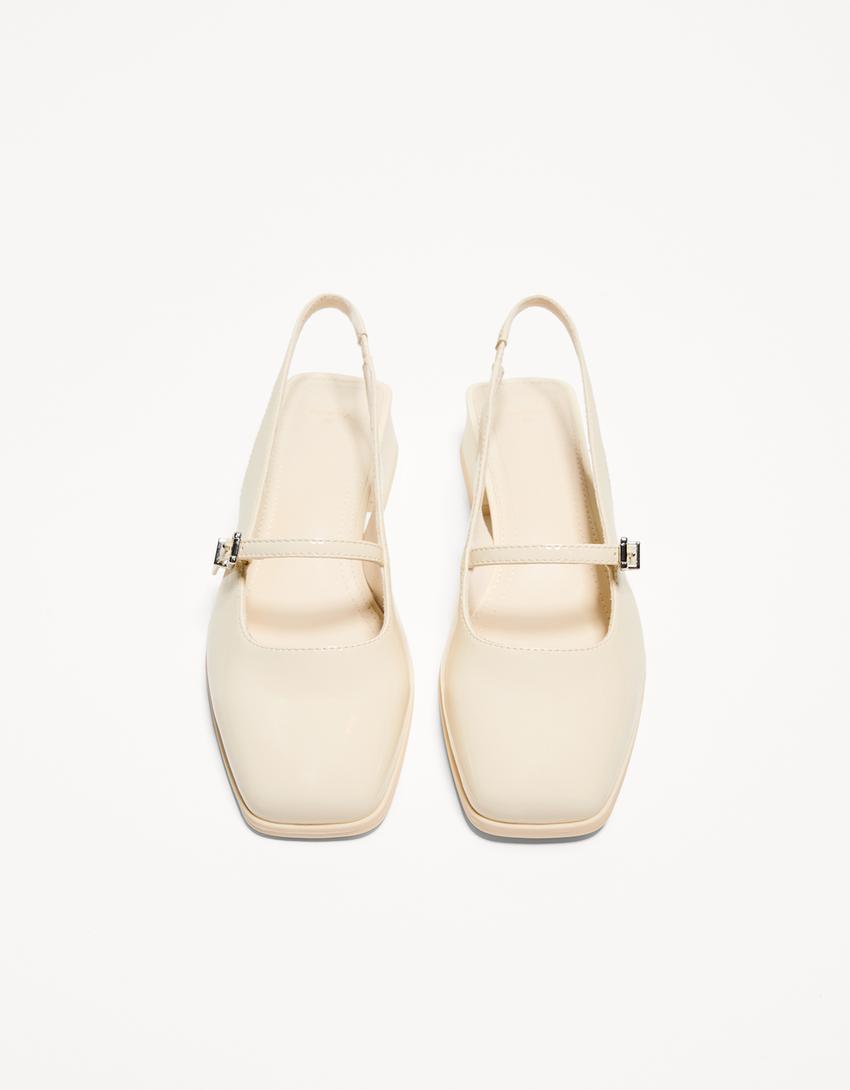 Mary Jane tacão largo mules-Bege