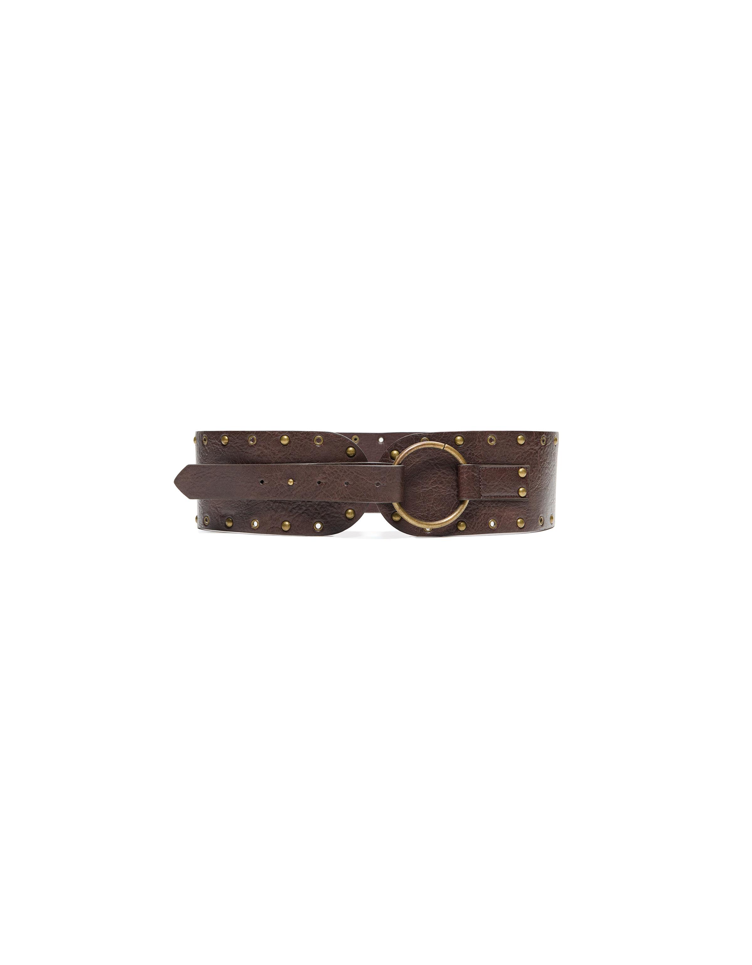 Studded buckle belt — Brown