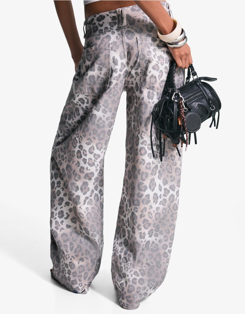 Pantaloni barrel fit stampa animalier-Multicolore-0