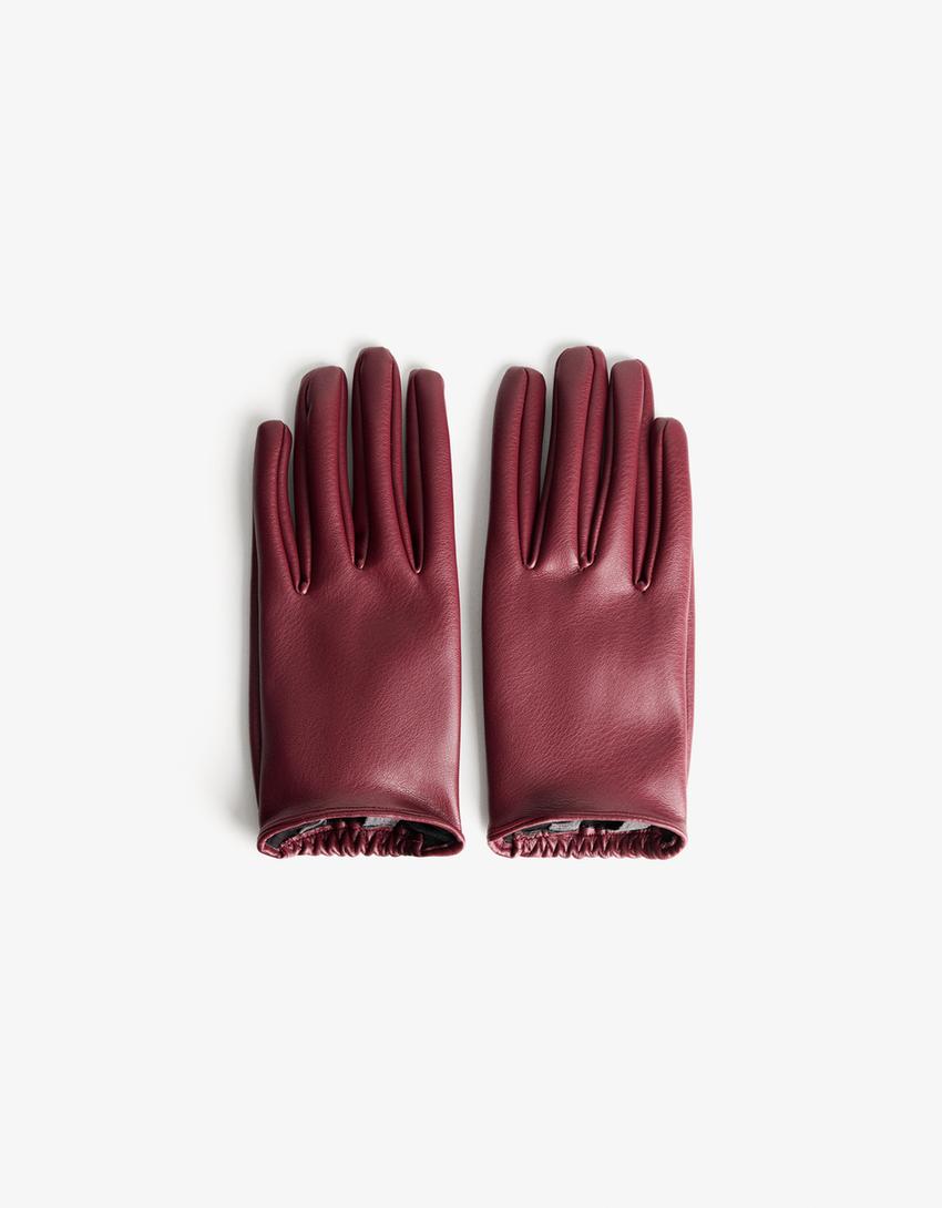 Handschuhe aus Kunstleder-Granatrot
