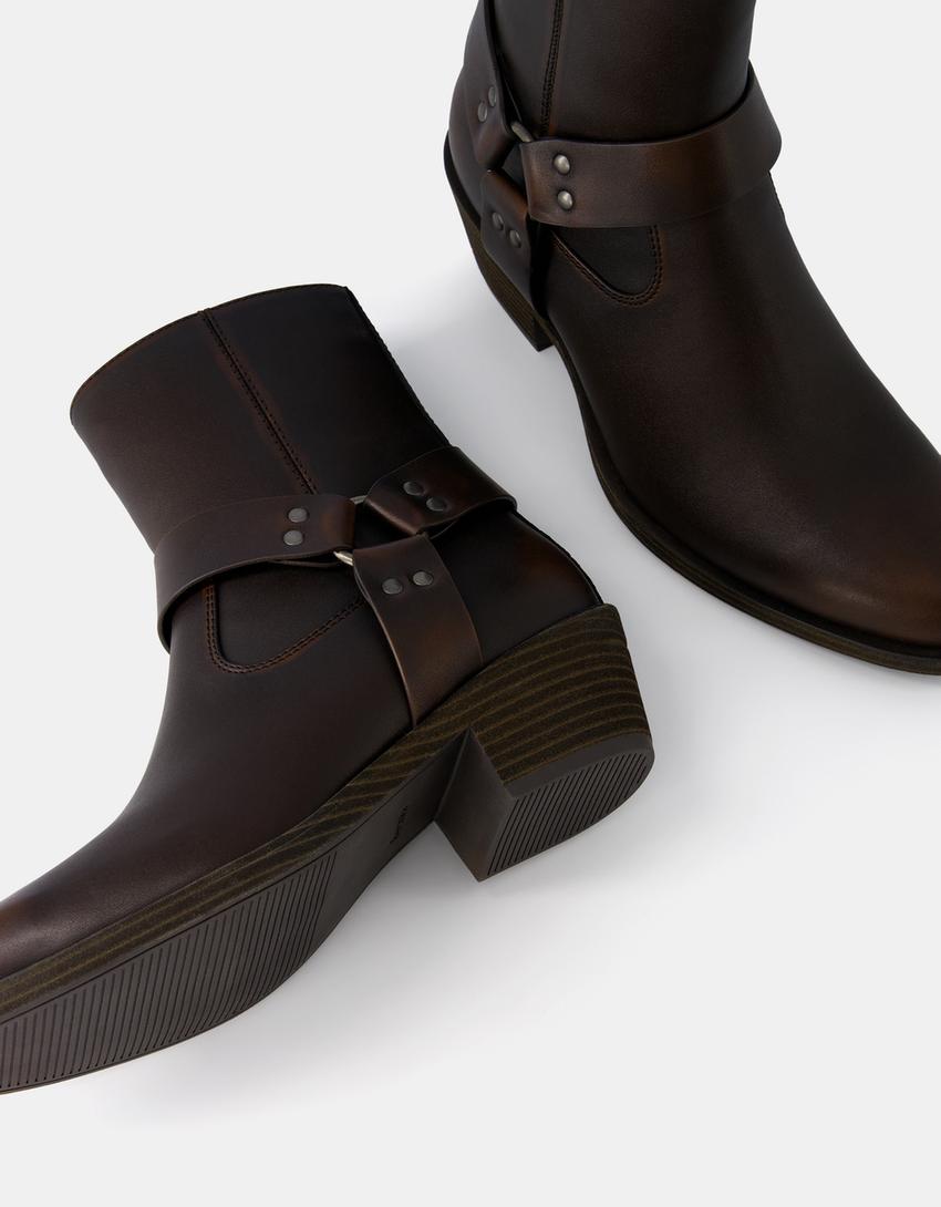 Bottines cowboy effet usé homme-Marron-3