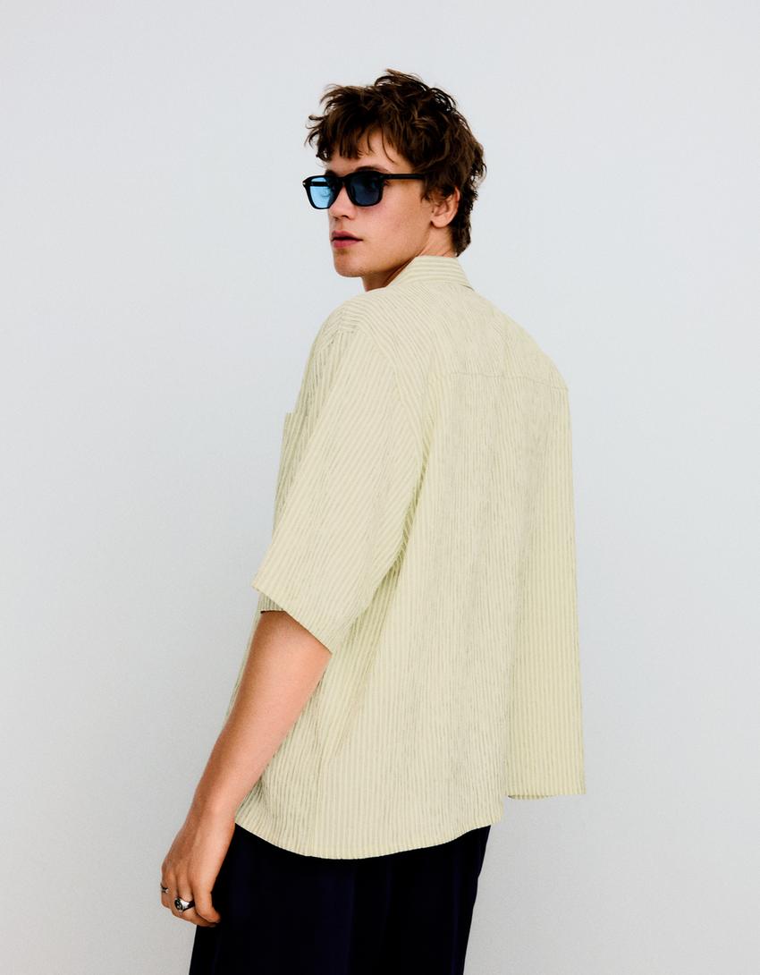 Striped boxy fit short sleeve shirt-Green