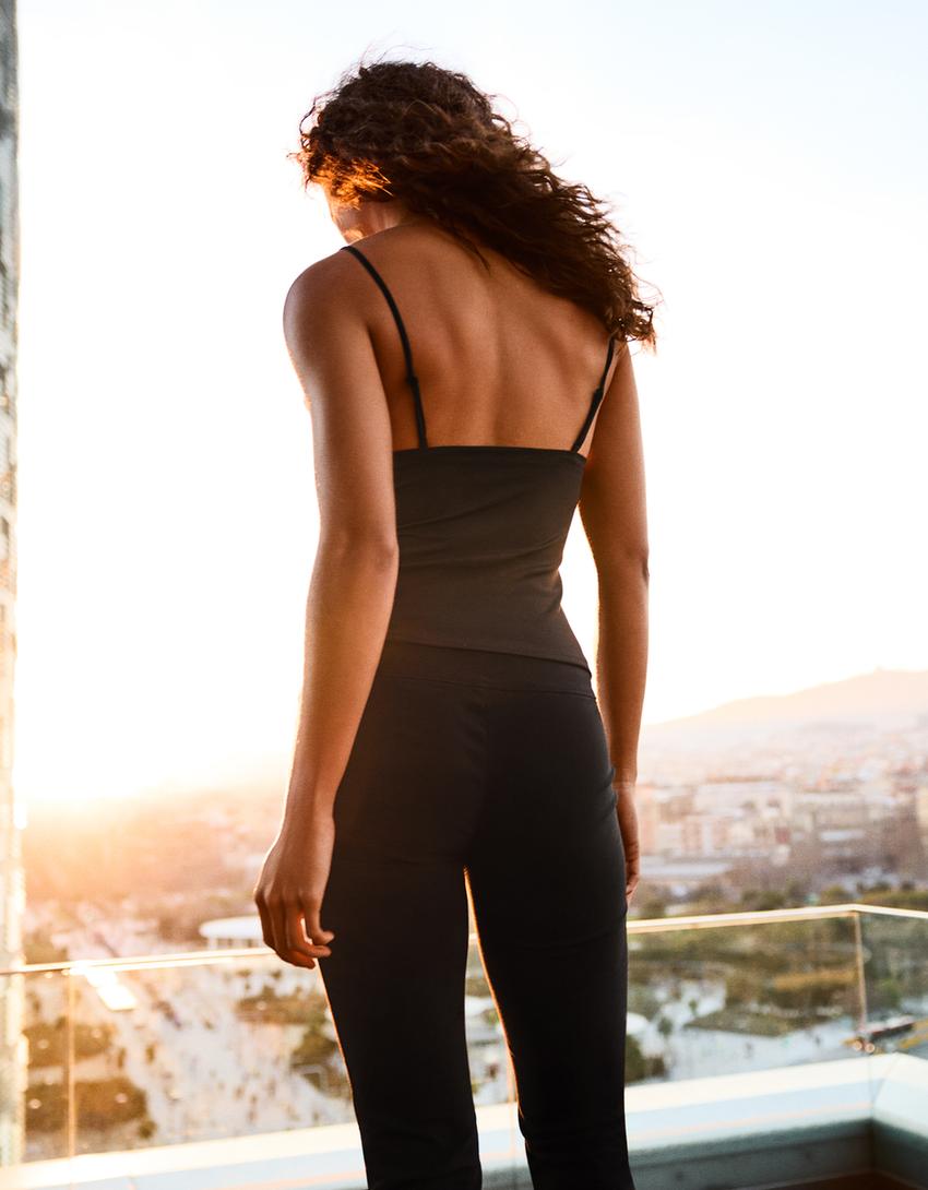 Ribana şeritli slip top-Siyah