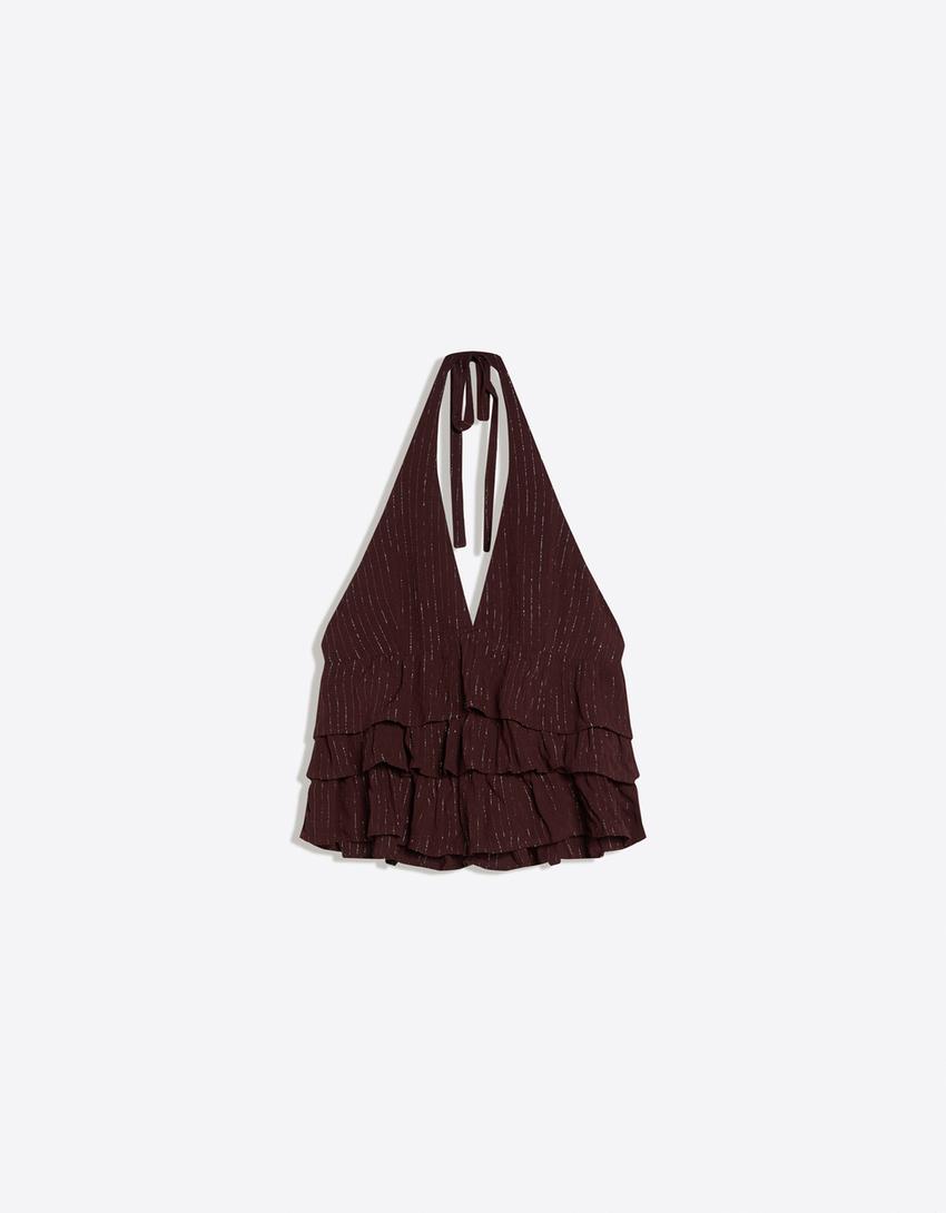 Ruffle halter top-Brown