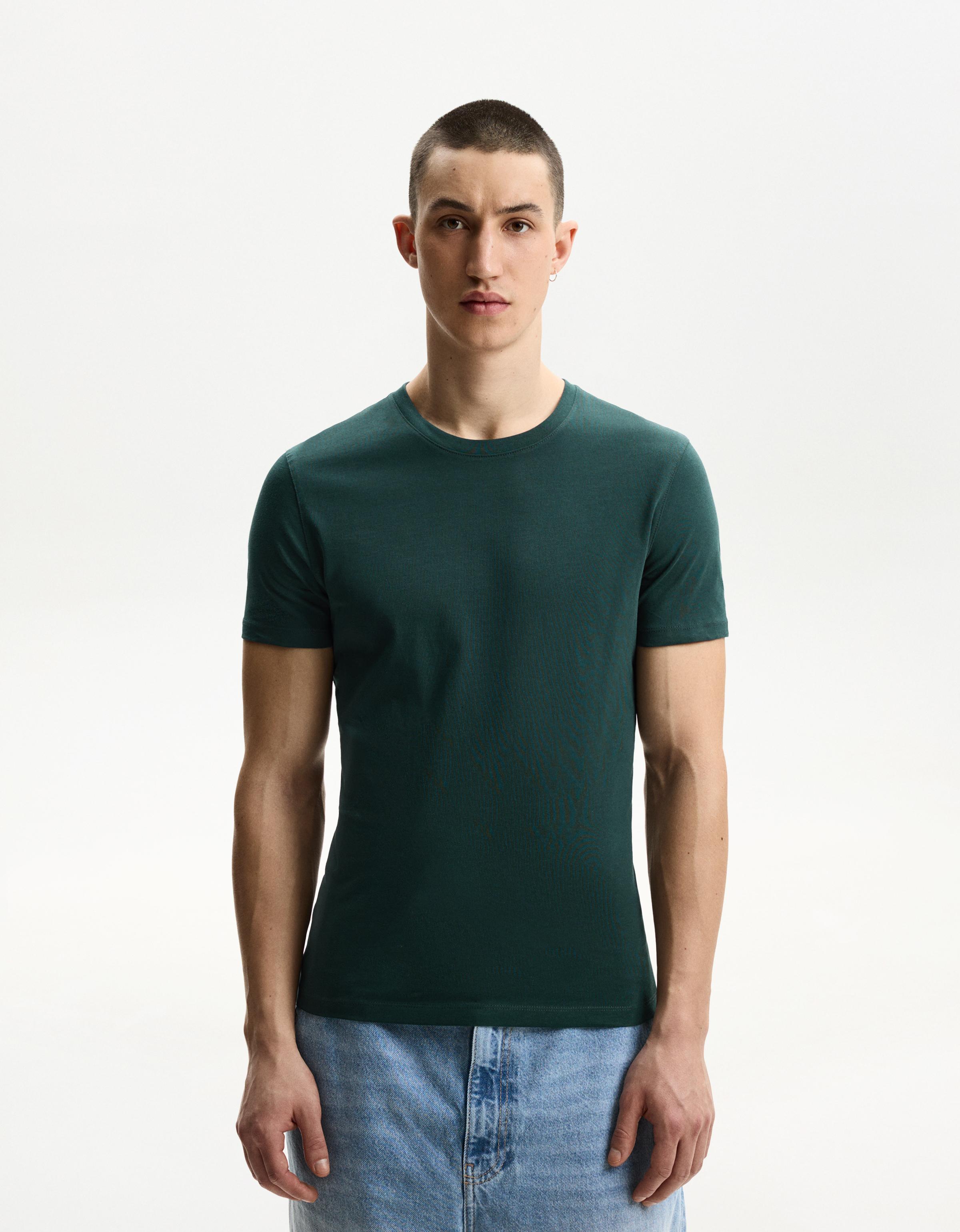 Bershka Basic-T-Shirt Herren Xs Grün