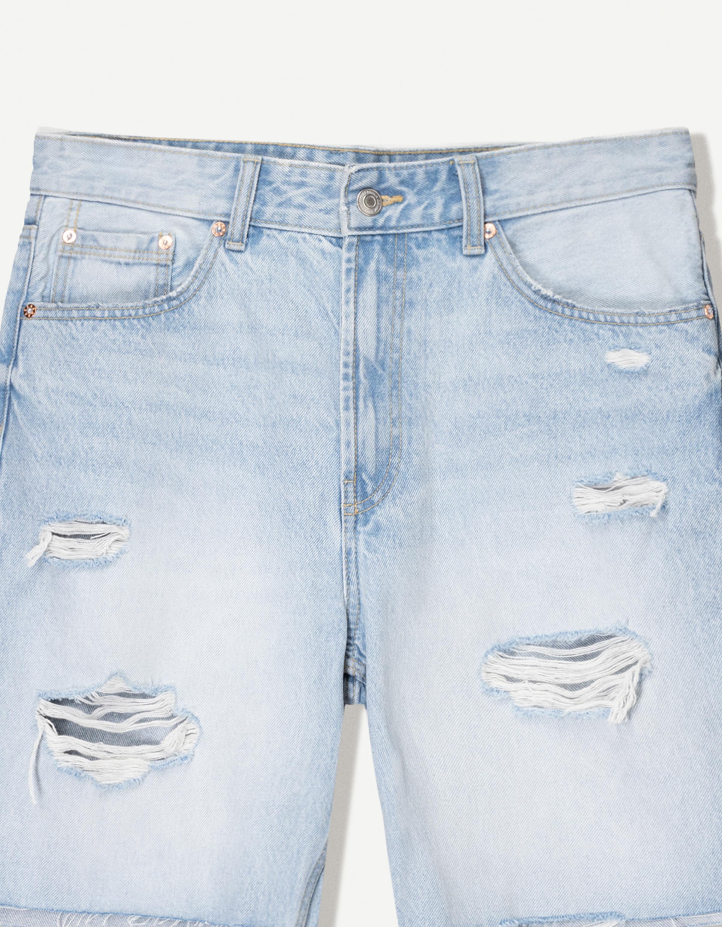 【DEARMINE】Blanc Two Tuck Bermuda Denim Ripped denim Bermuda shorts - Shorts and jorts - Men | Bershka