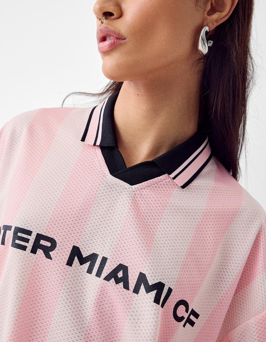 T-shirt polo Inter Miami CF rayures mesh-Rose-2