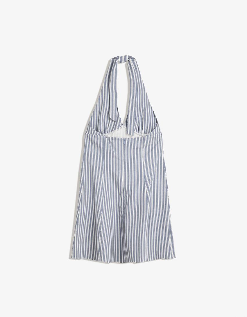 Vestido mini halter bengalina-Azul-1