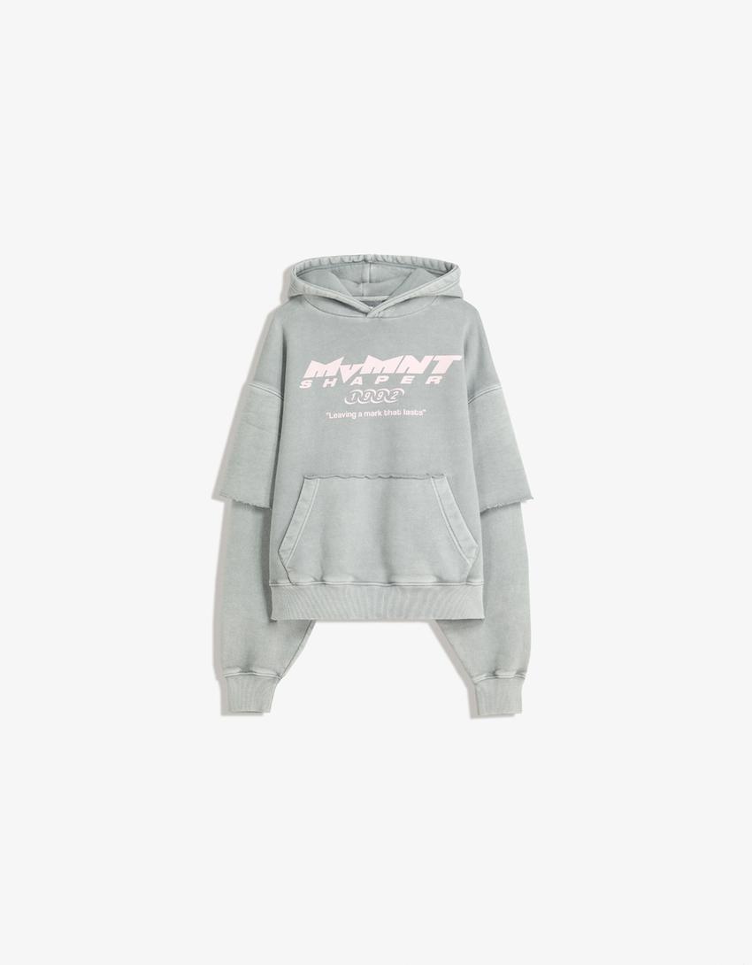 Double-sleeve print hoodie-Grey-4