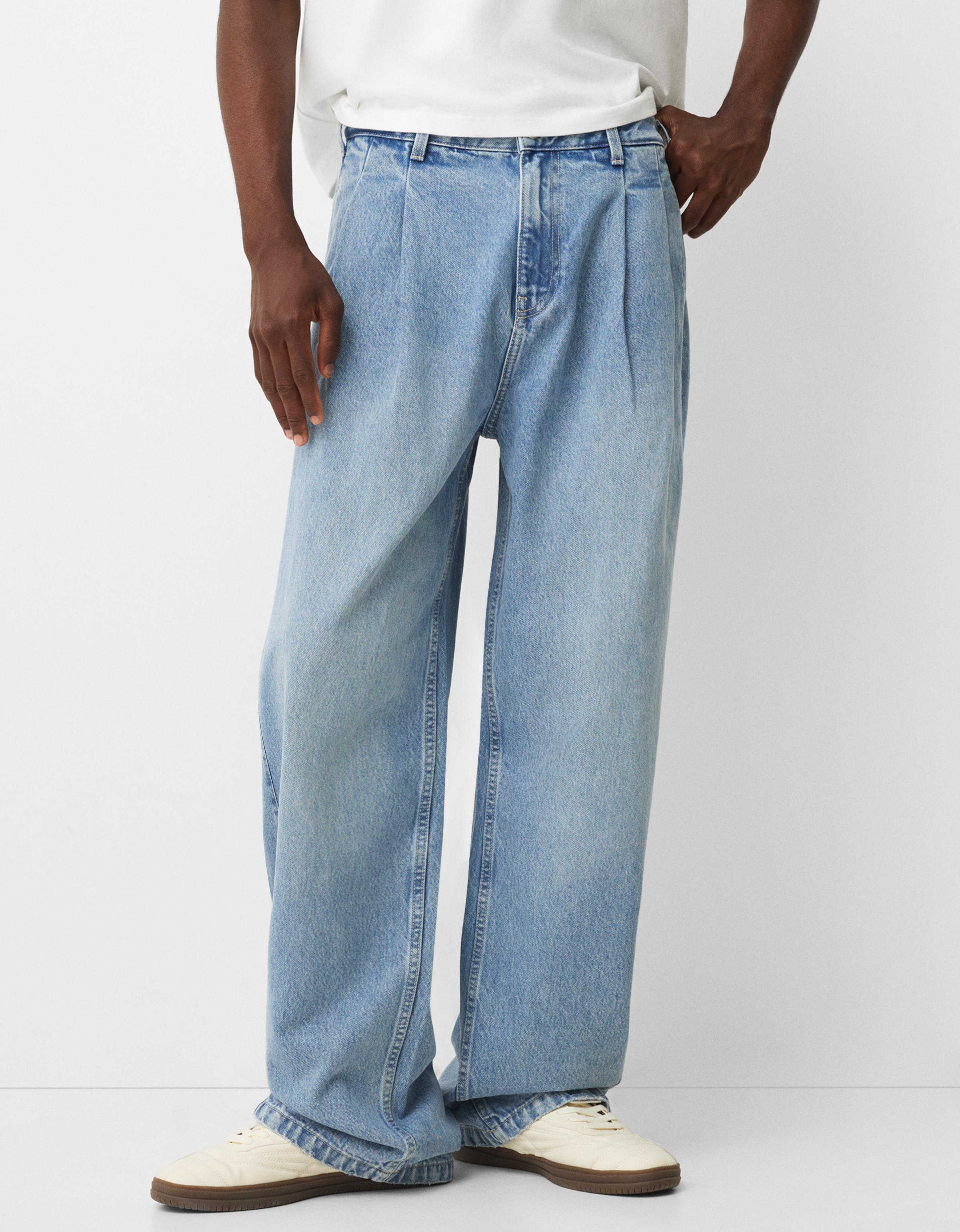 Bershka Jeans Im Baggy-Hosen-Stil Mit Zierfalten Herren 32 Ausgewaschenes Blau